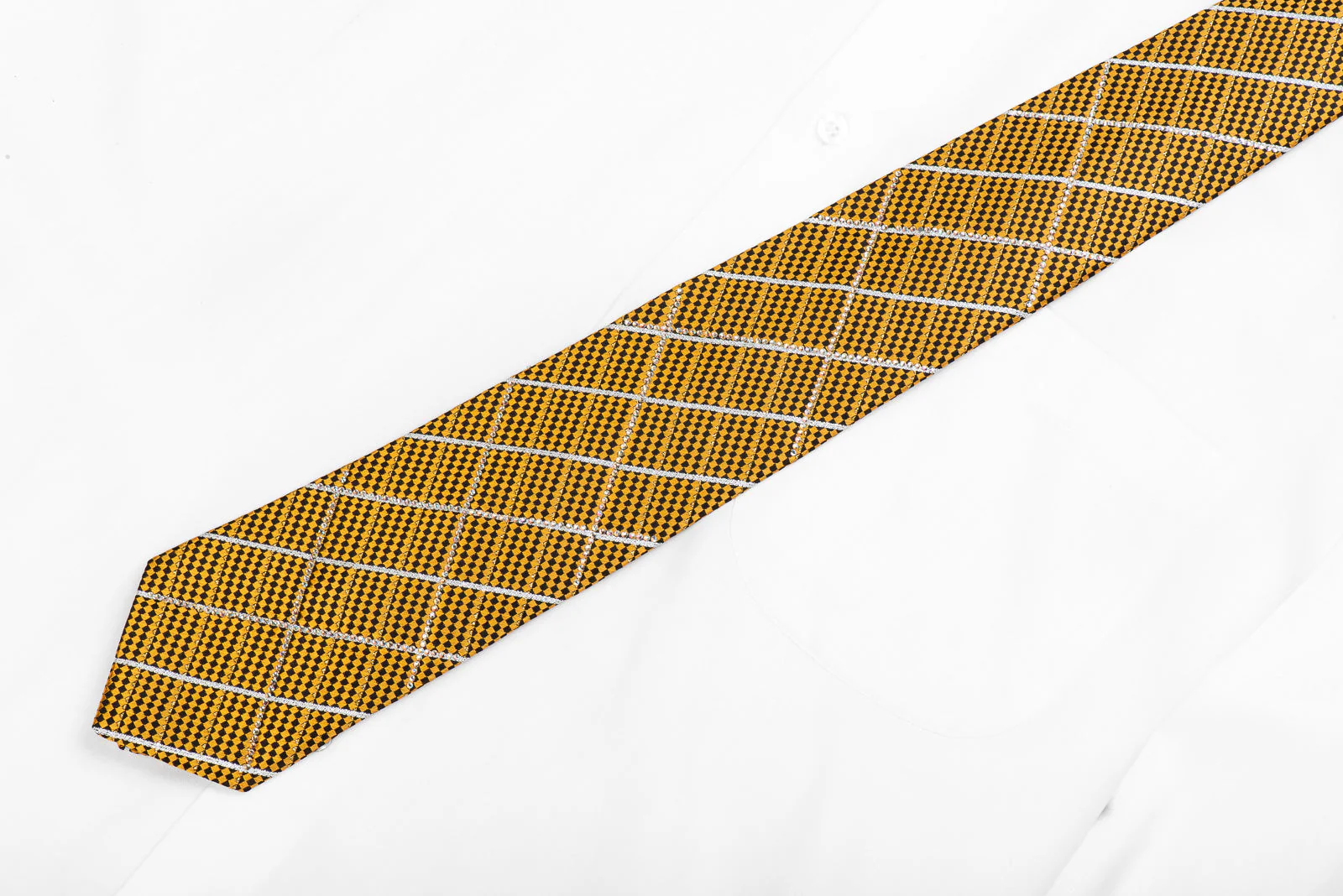 Leslie Vince Men's Rhinestone Tie Gold Black Micro Checkered - Image 5