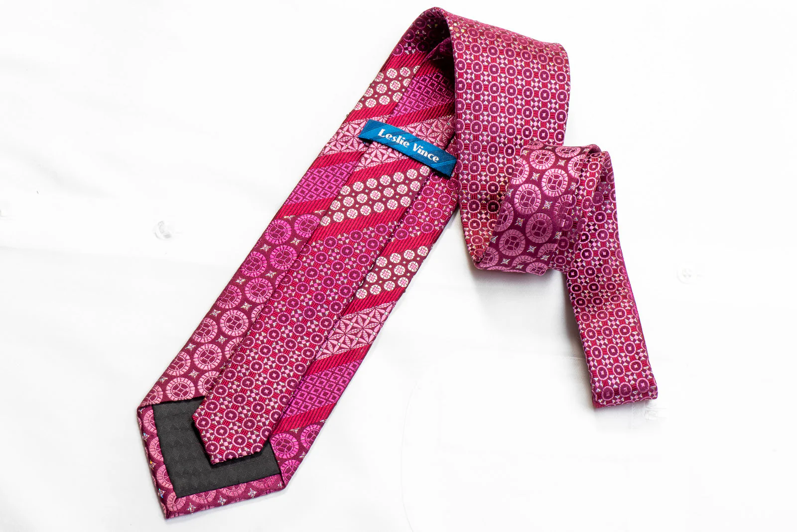 Leslie Vince Rhinestone Tie Geometric & Striped On Purple With Silver Sparkles - Image 4