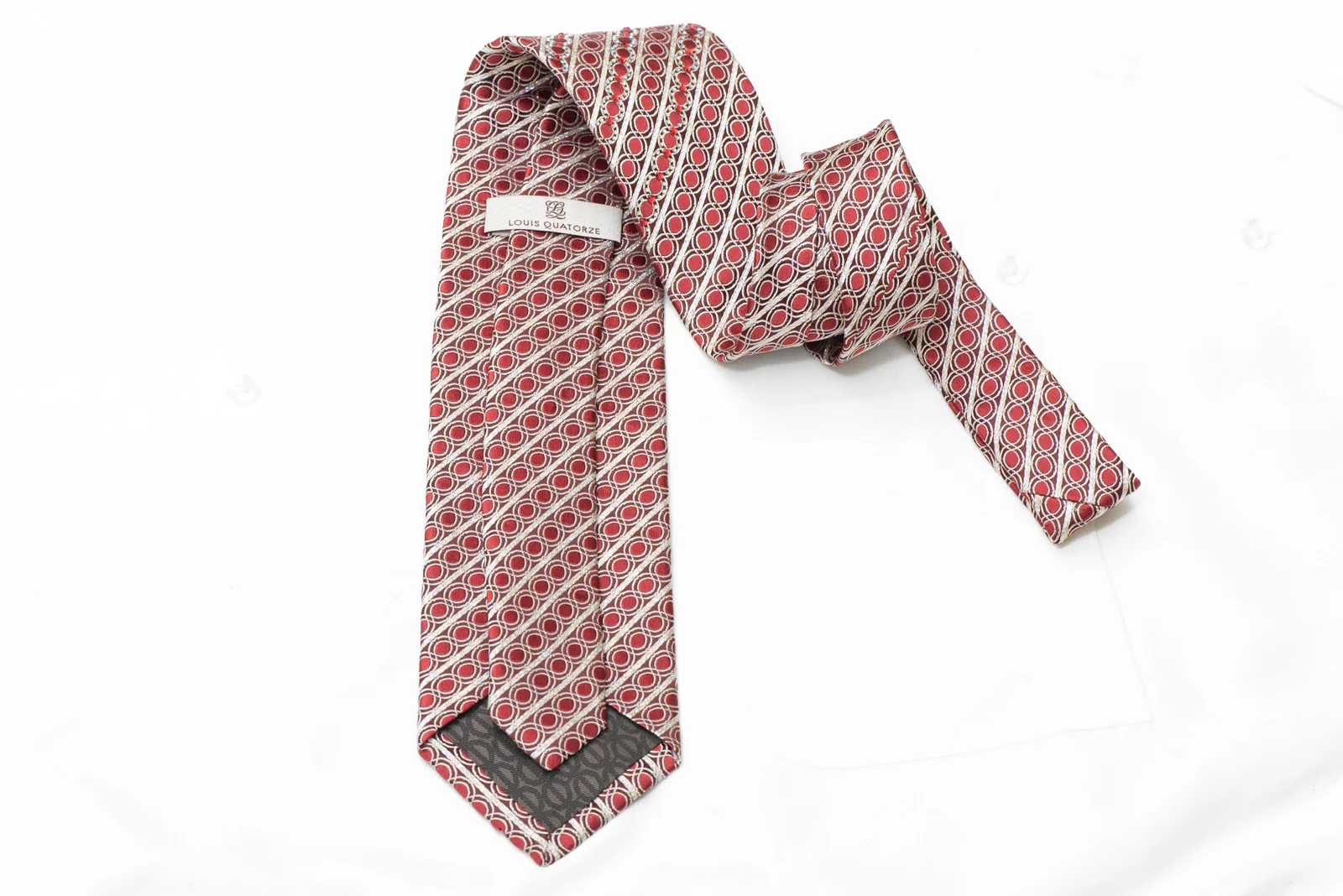 Silver Stripes & Waves On Burgundy Rhinestone Silk Tie With Sparkles - Image 5