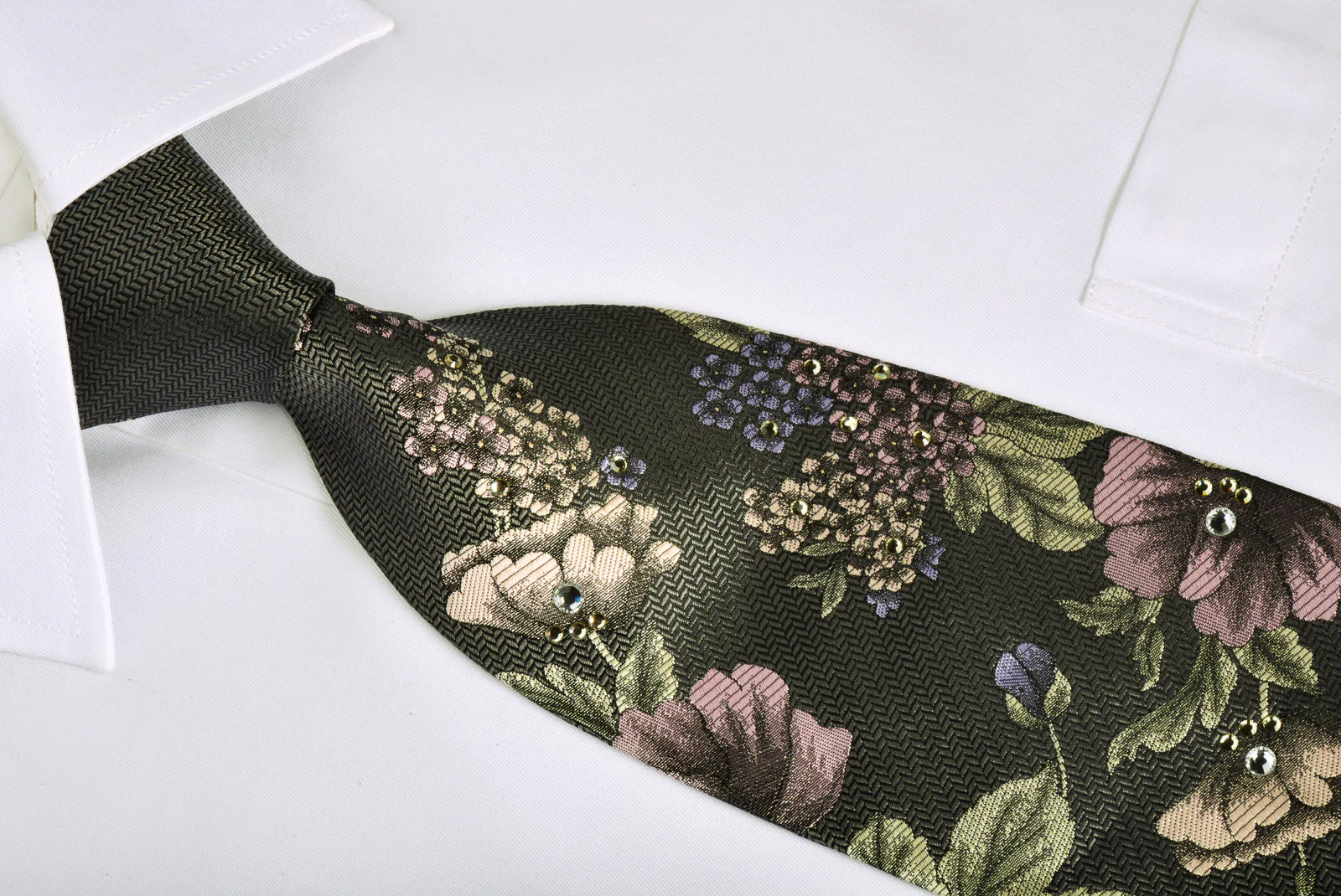 Louis Quatorze Crystallized With Swarovski Rhinestone Necktie Floral On Gray Herringbone - Image 6