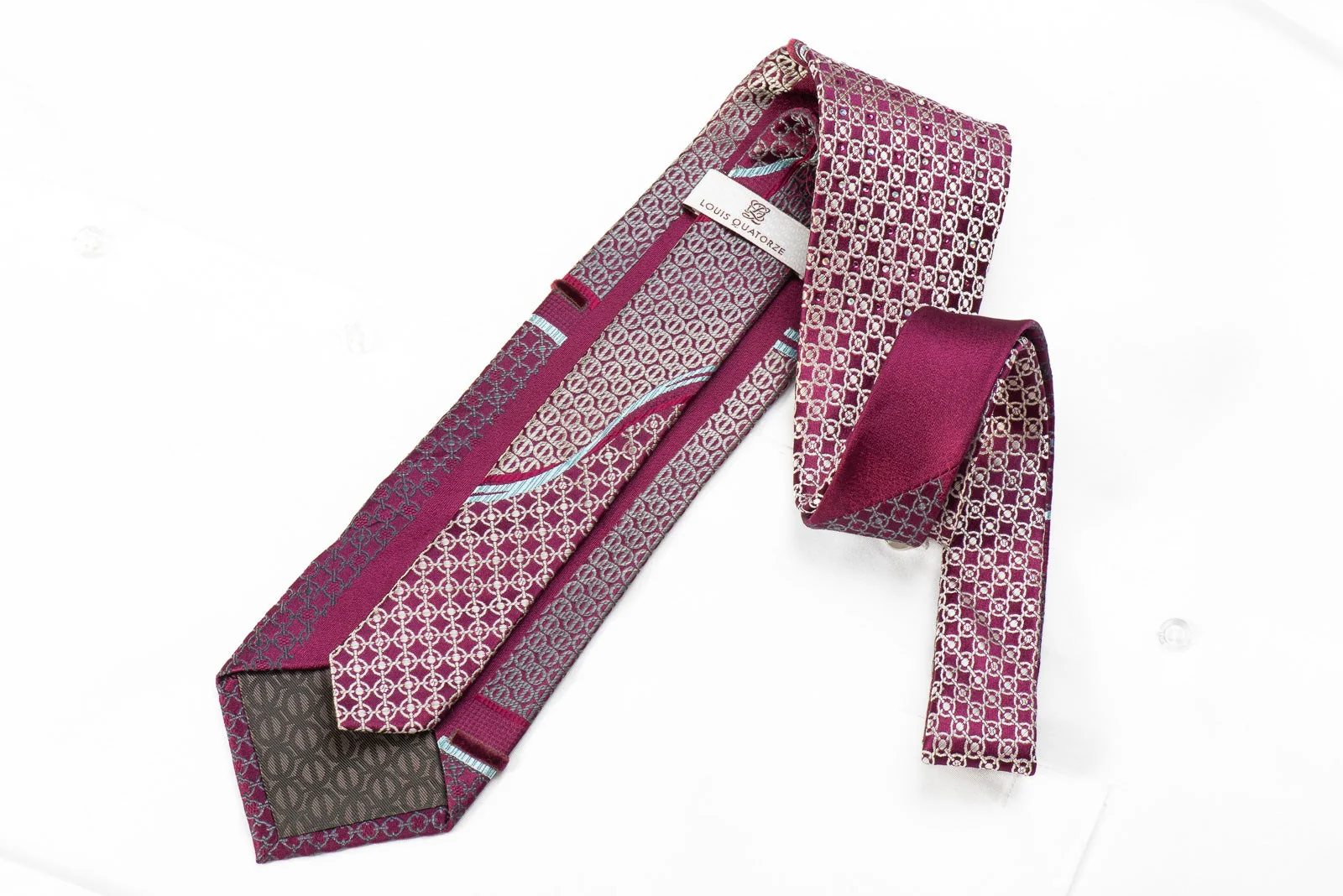 Louis Quatorze Men's Crystal Rhinestone Necktie Waves On Purple Silk - Image 4
