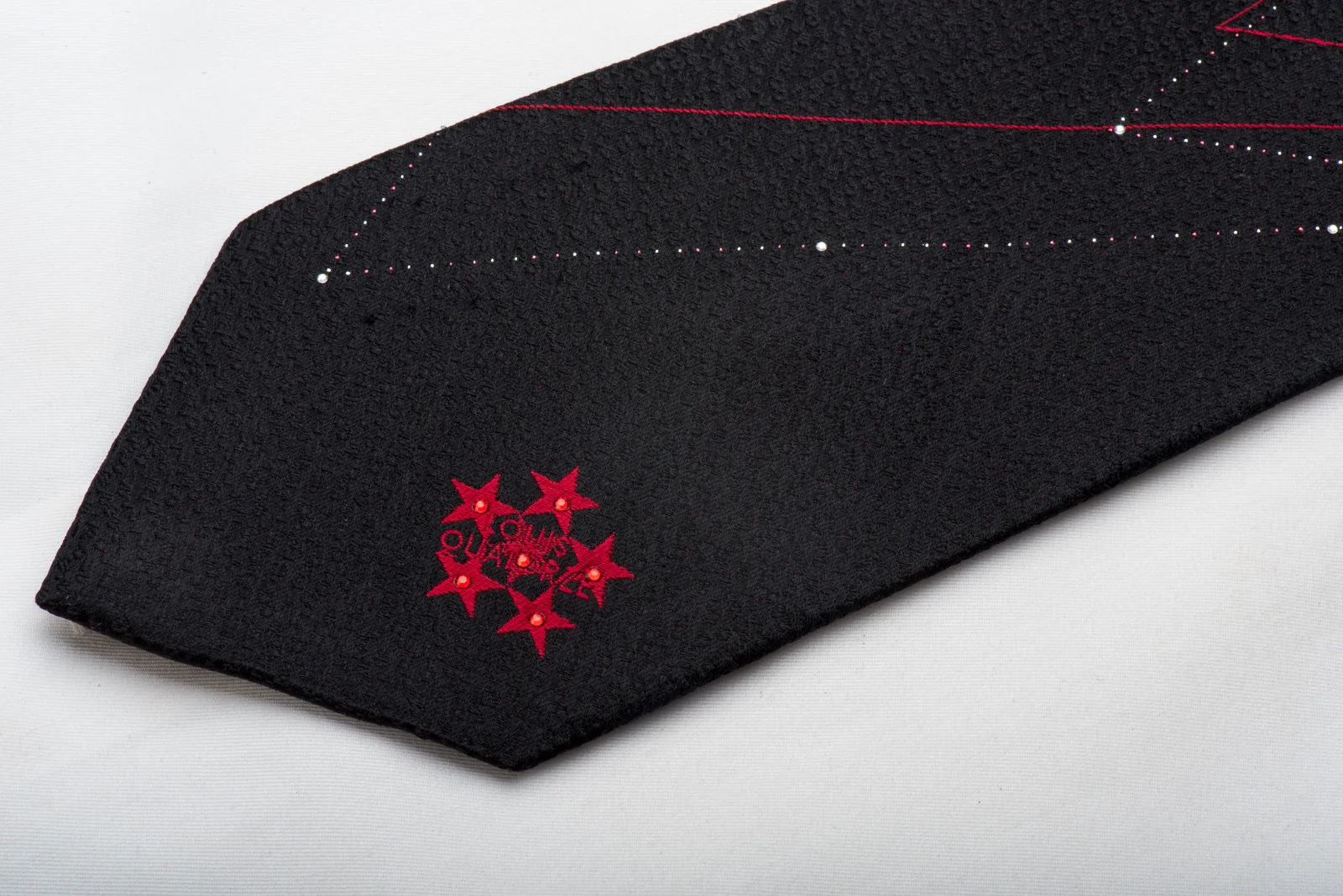 Louis Quatorze Men's Swarovski Crystal Necktie Red Stars On Black With Silver Sparkles - Image 2