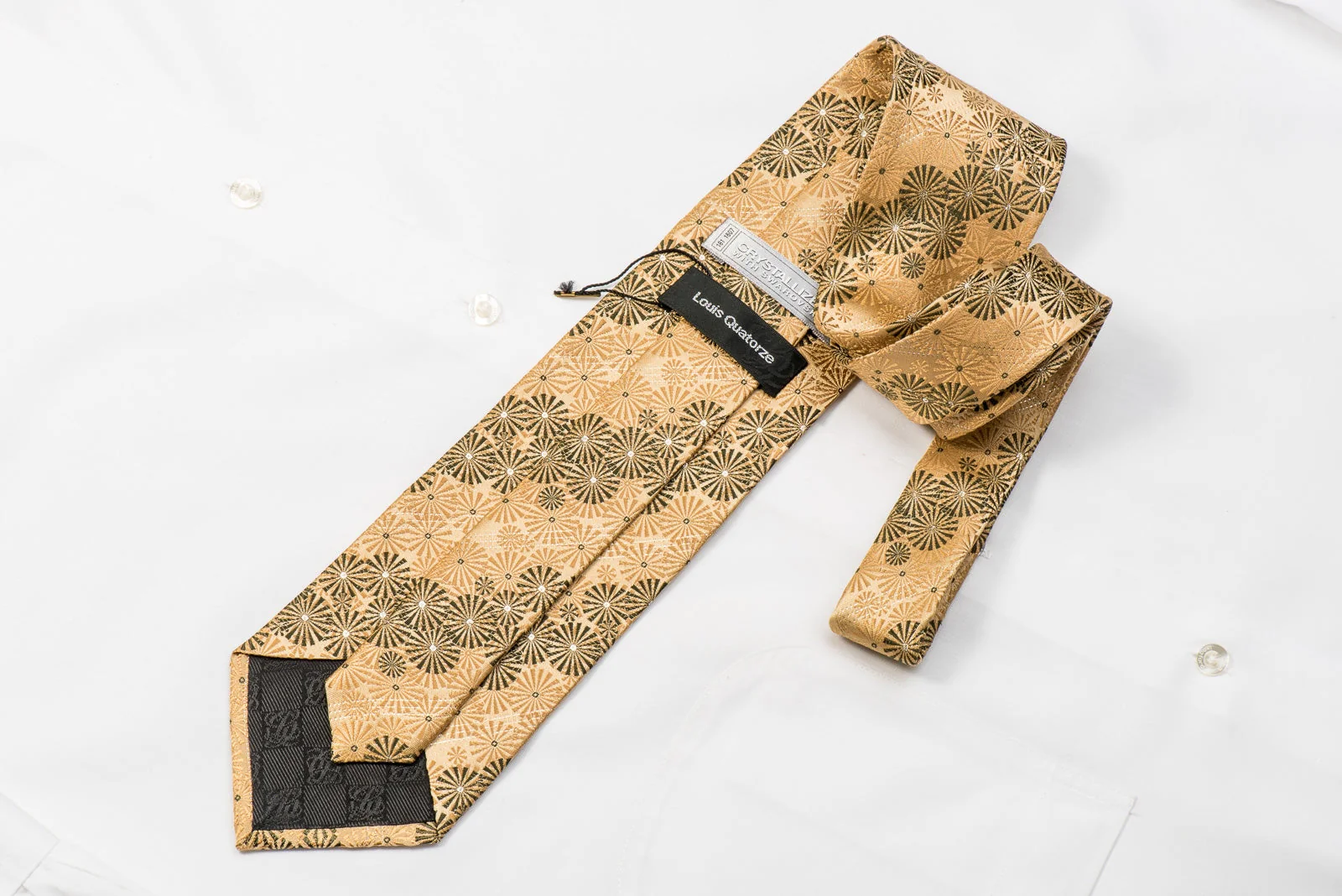 Louis Quatorze Men's Swarovski Crystal Silk Tie Geometric On Gold With Sparkles - Image 4