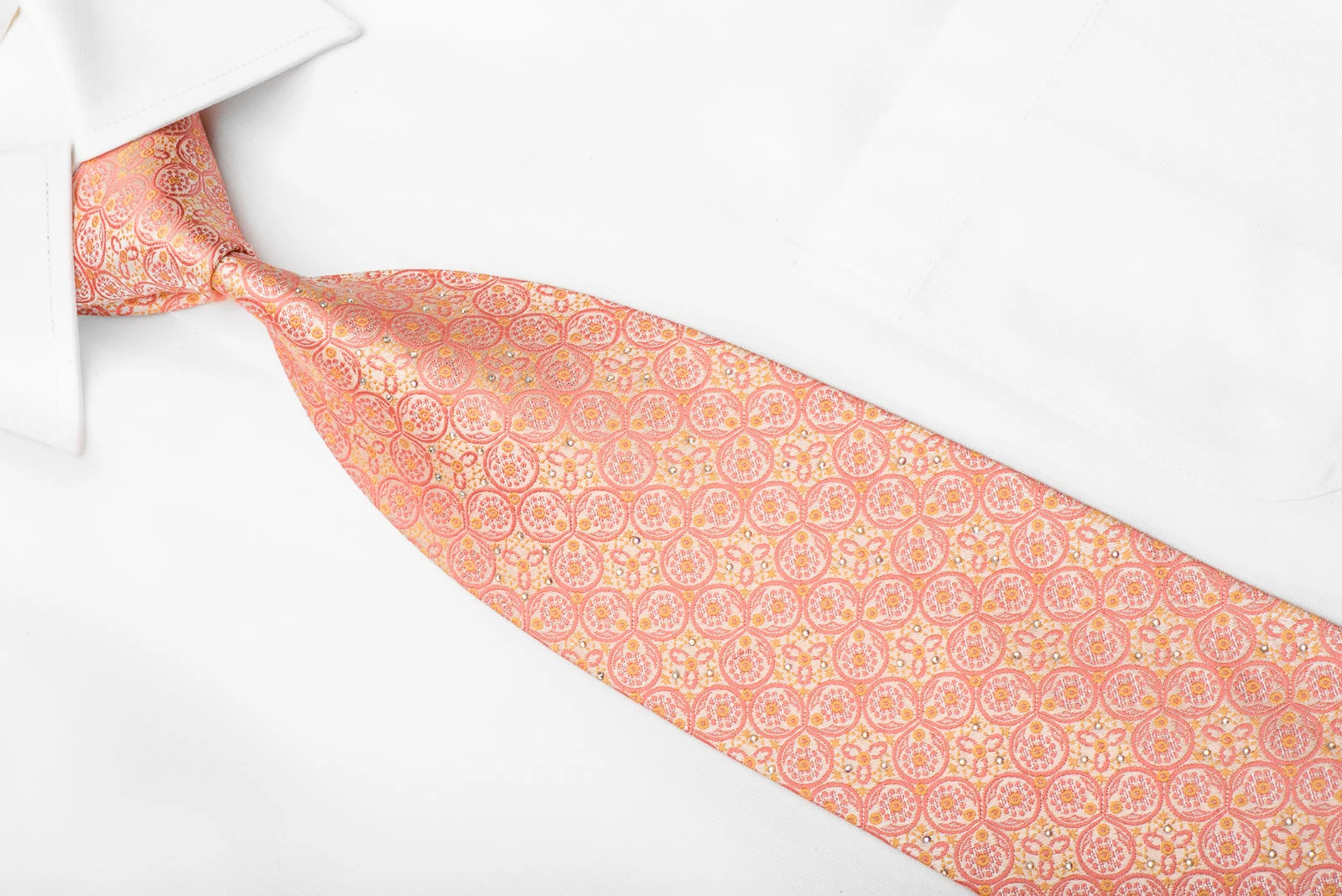 Louis Quatorze Mens Crystal Silk Tie Pink Medallions On Pink With Silver Sparkles - Image 2