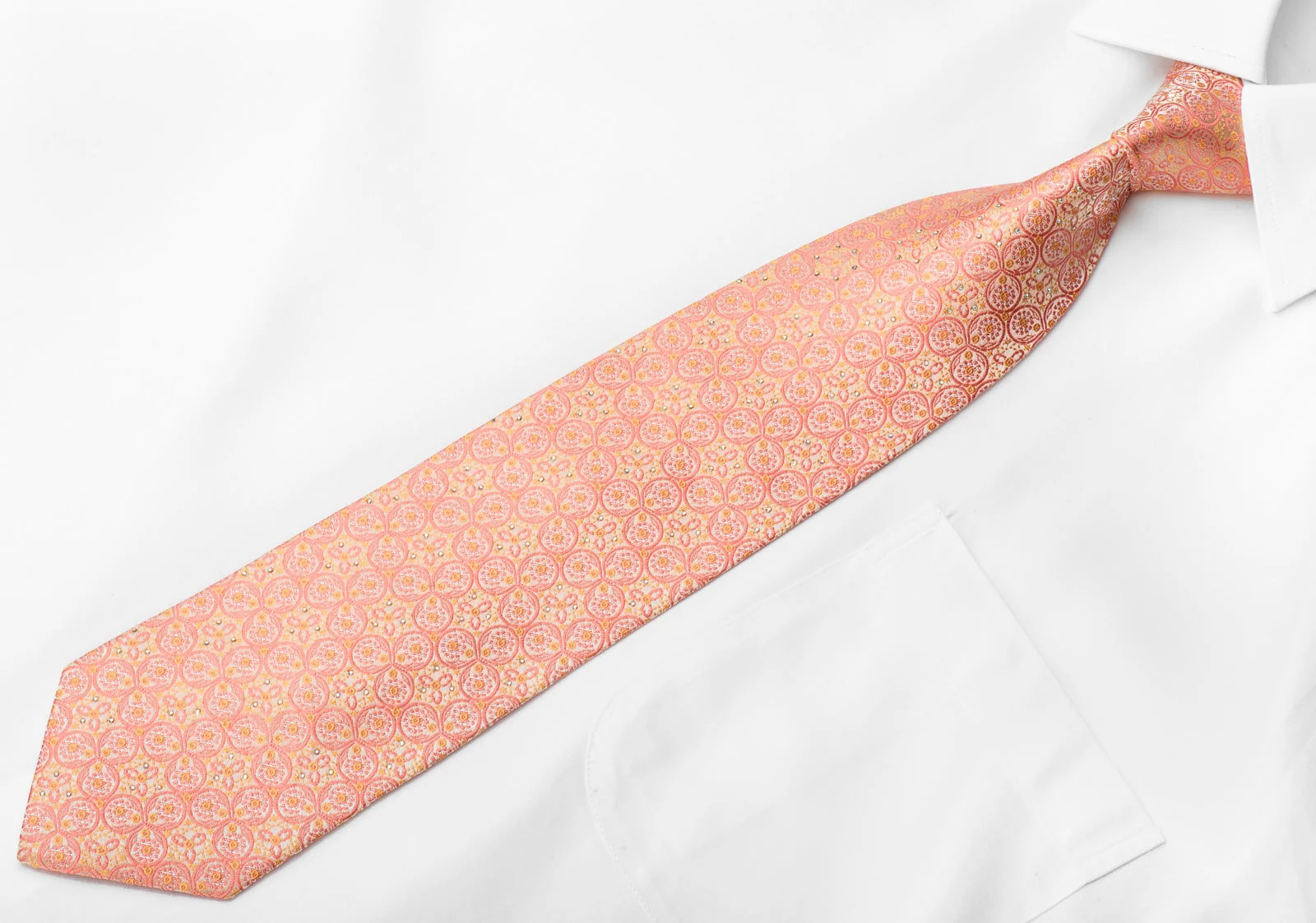 Louis Quatorze Mens Crystal Silk Tie Pink Medallions On Pink With Silver Sparkles - Image 4