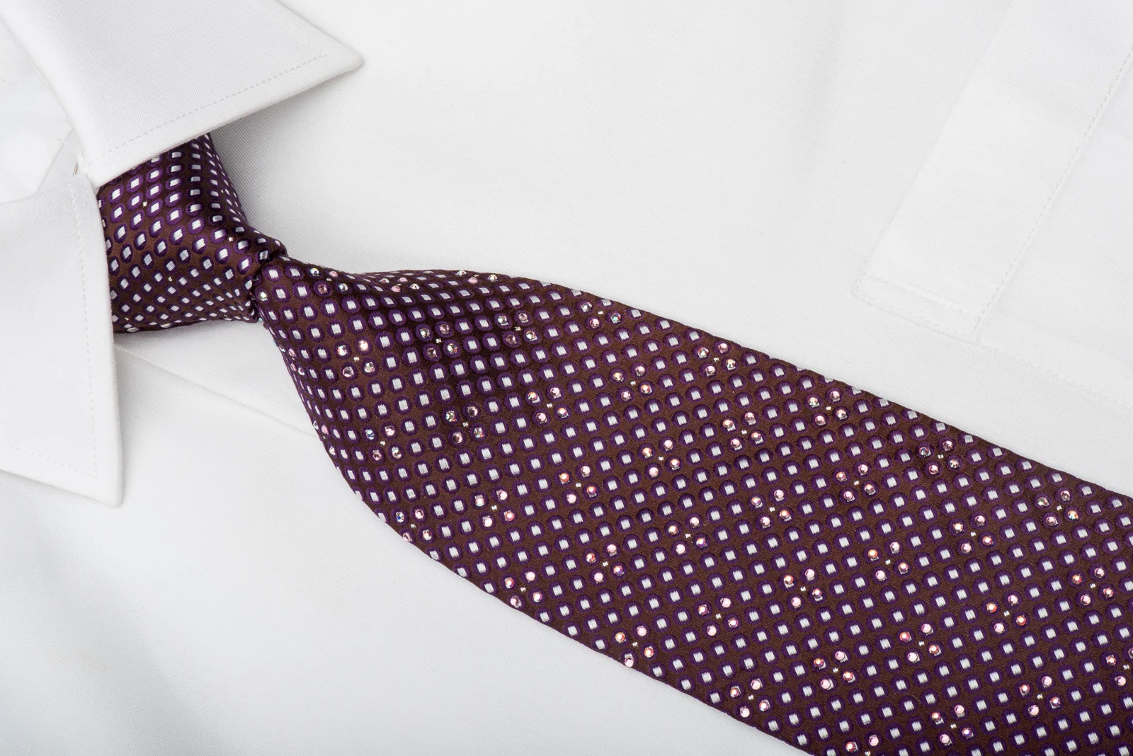 Louis Quatorze Rhinestone Necktie Silver Micro Squares On Burgundy With Sparkles - Image 2