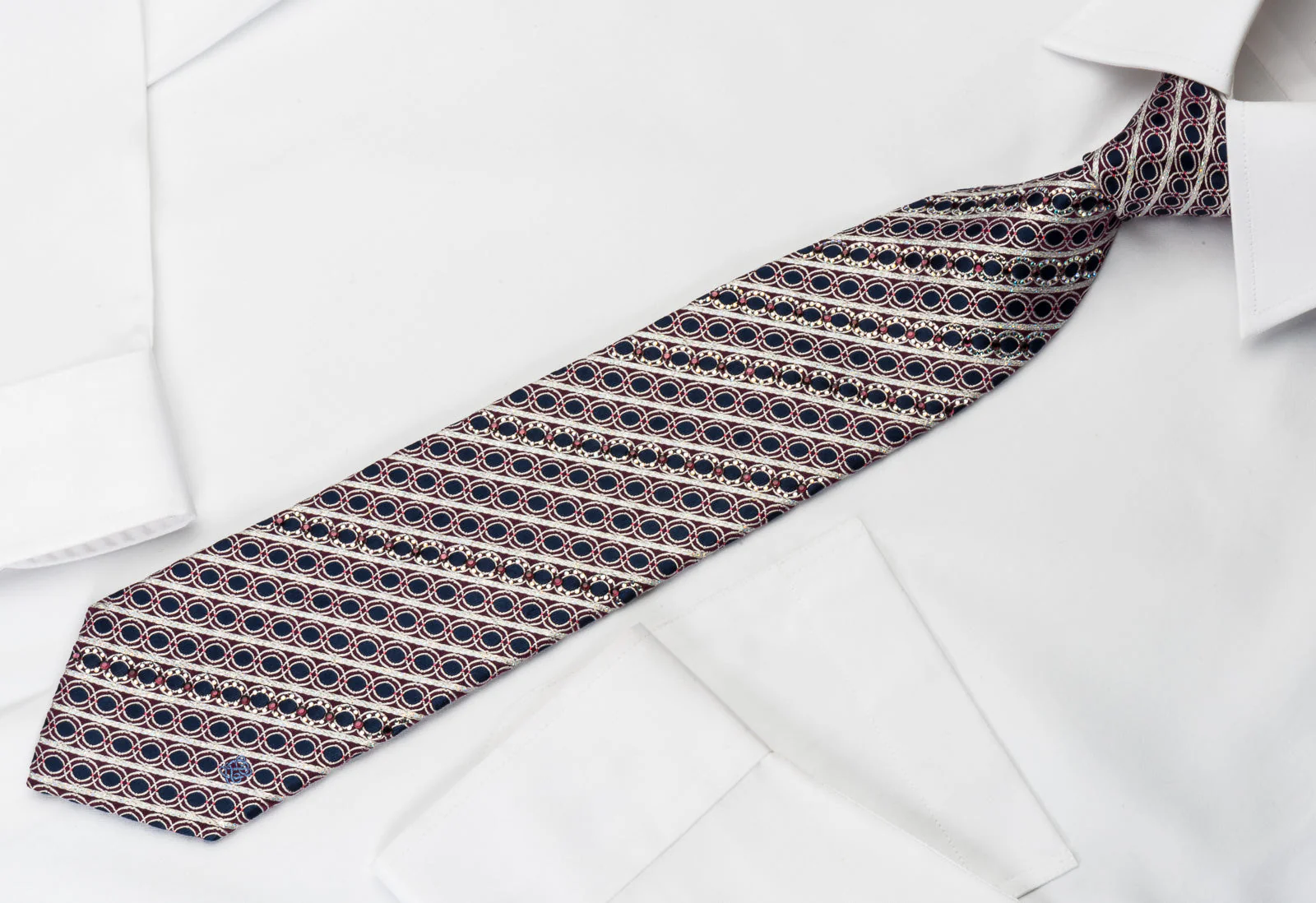Louis Quatorze Rhinestone Necktie Silver Stripes On Blue With Silver Sparkles - Image 3