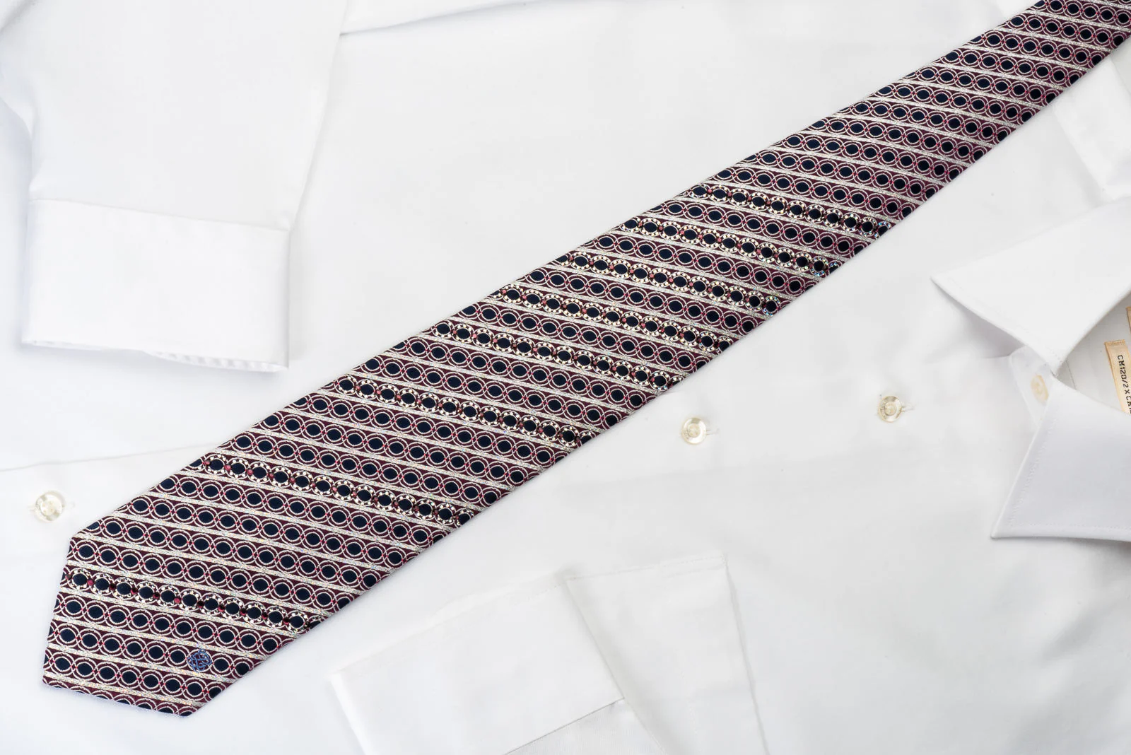 Louis Quatorze Rhinestone Necktie Silver Stripes On Blue With Silver Sparkles - Image 6