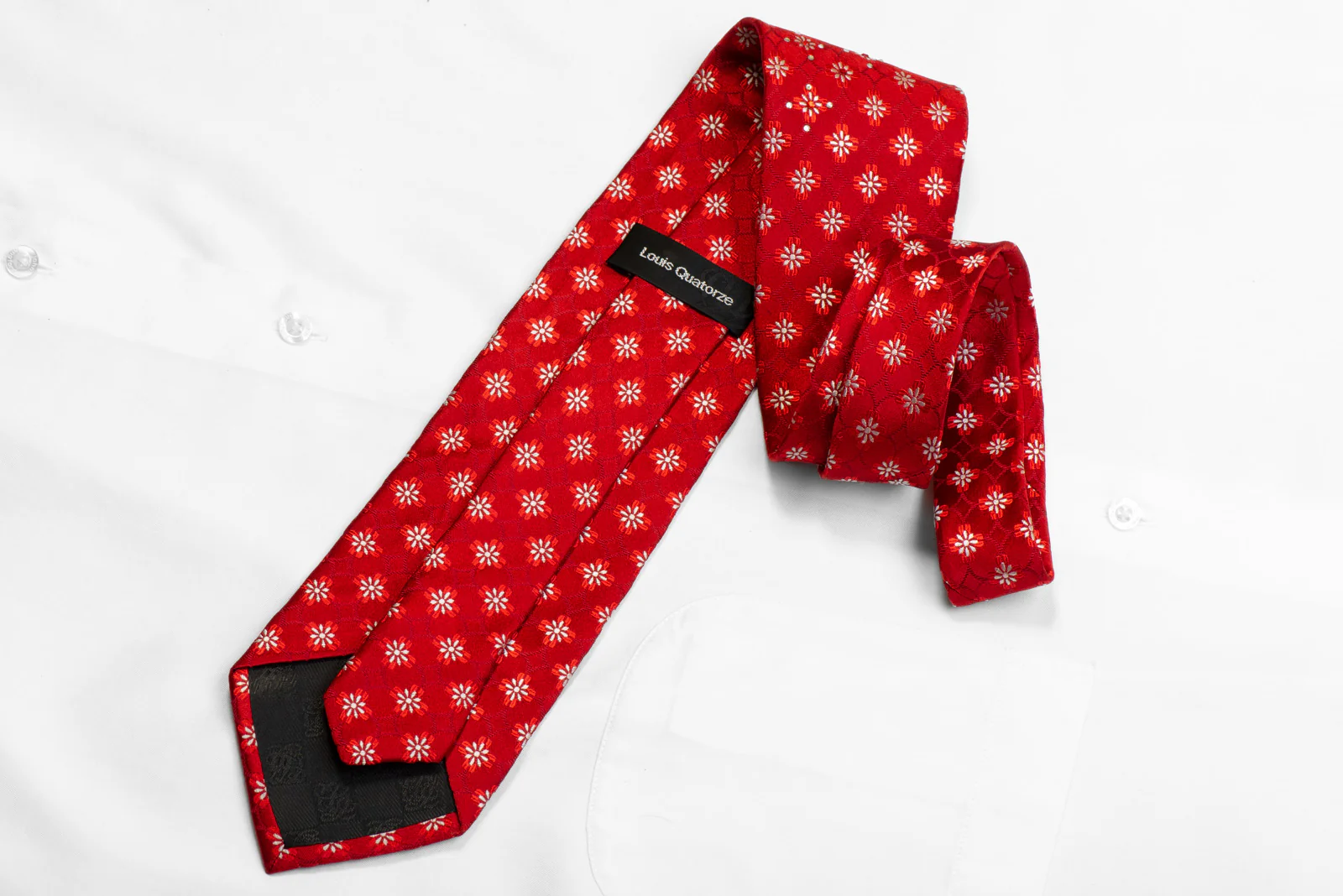 Silk Necktie Floral On Red With Rhinestones - Image 4