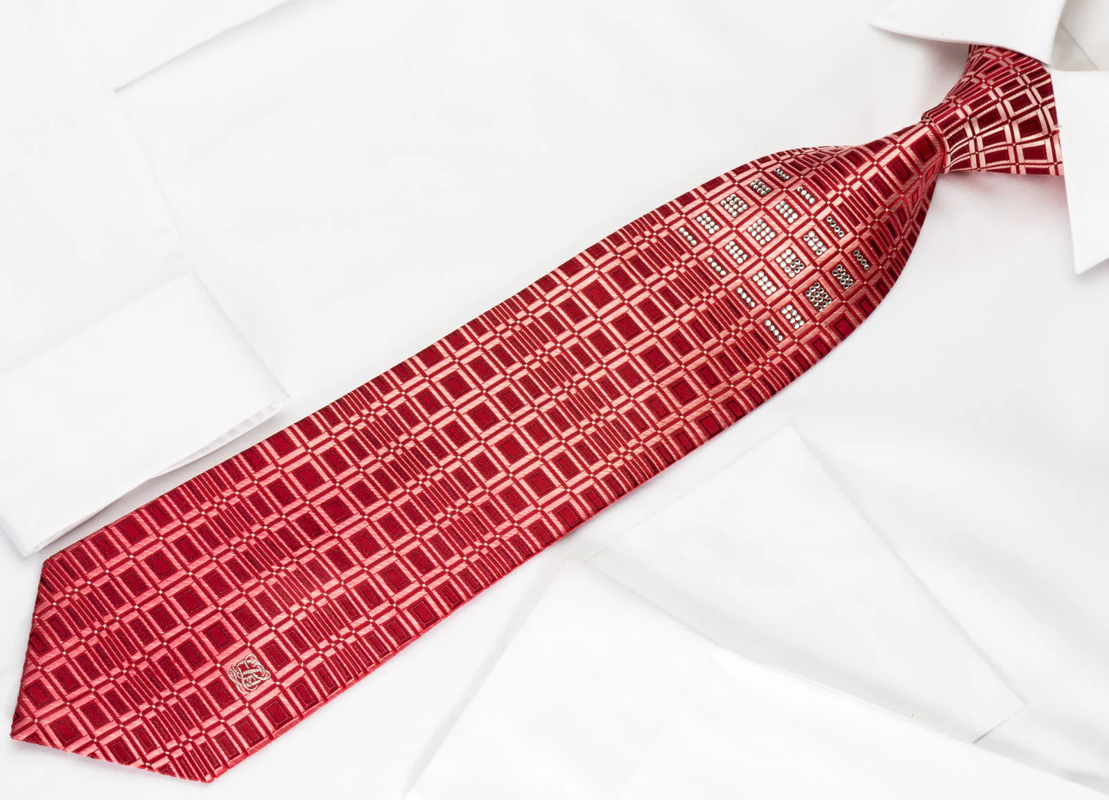 Louis Quatorze Silk Tie Geometric On Red Crystallized With Swarovski Rhinestones - Image 6