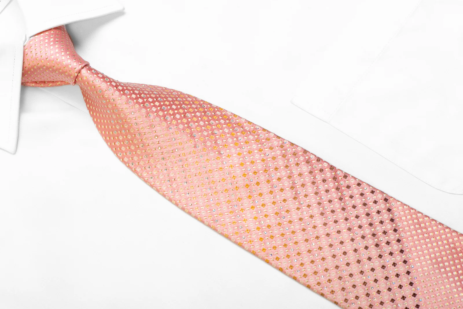 Silk Tie Yellow Geometric On Paech Pink With Rhinestones & Sparkles - Image 2