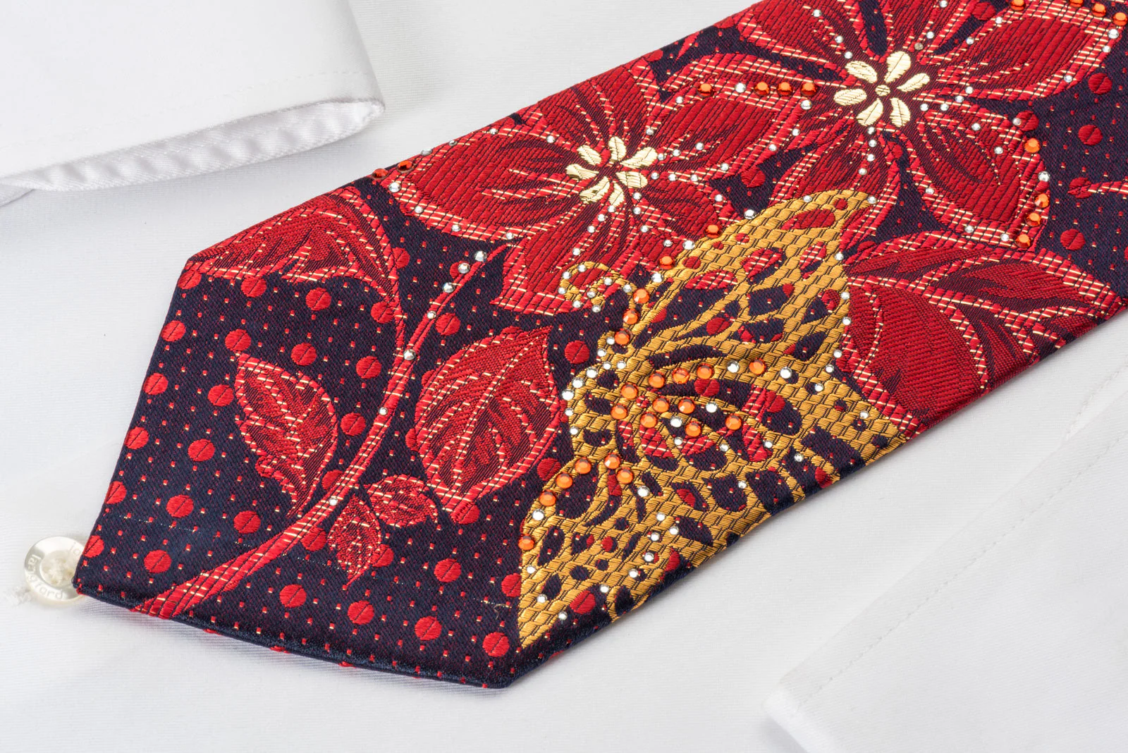 Louis Quatorze Swarovski Rhinestone Necktie Floral On Blue With Gold Sparkles - Image 5