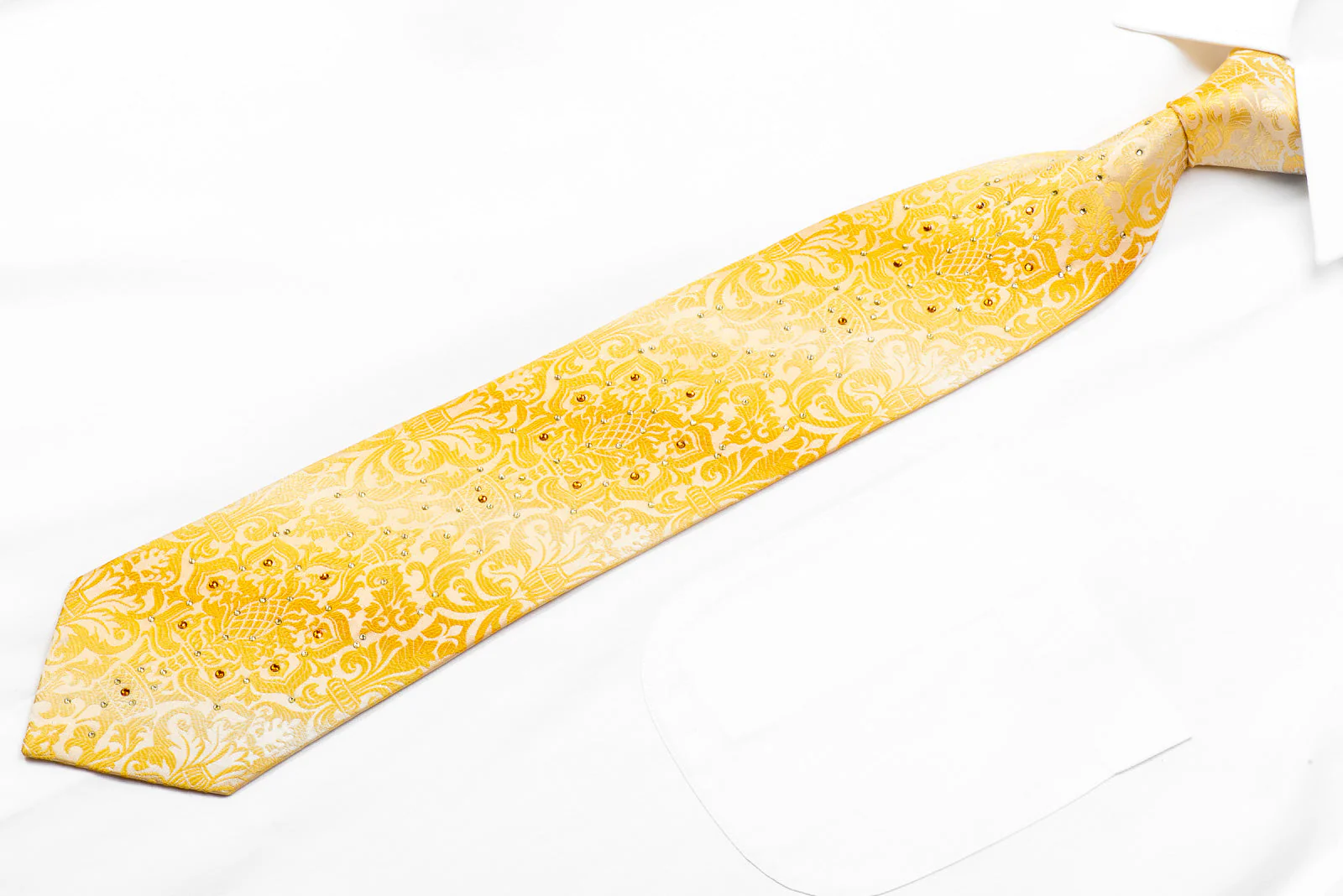 Louis Quatorze Swarovski Rhinestone Tie Damask On Yellow With Silver Sparkles - Image 3