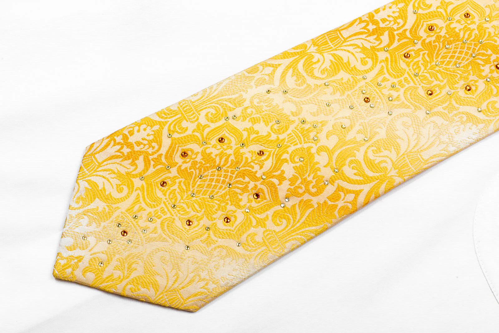 Louis Quatorze Swarovski Rhinestone Tie Damask On Yellow With Silver Sparkles - Image 4