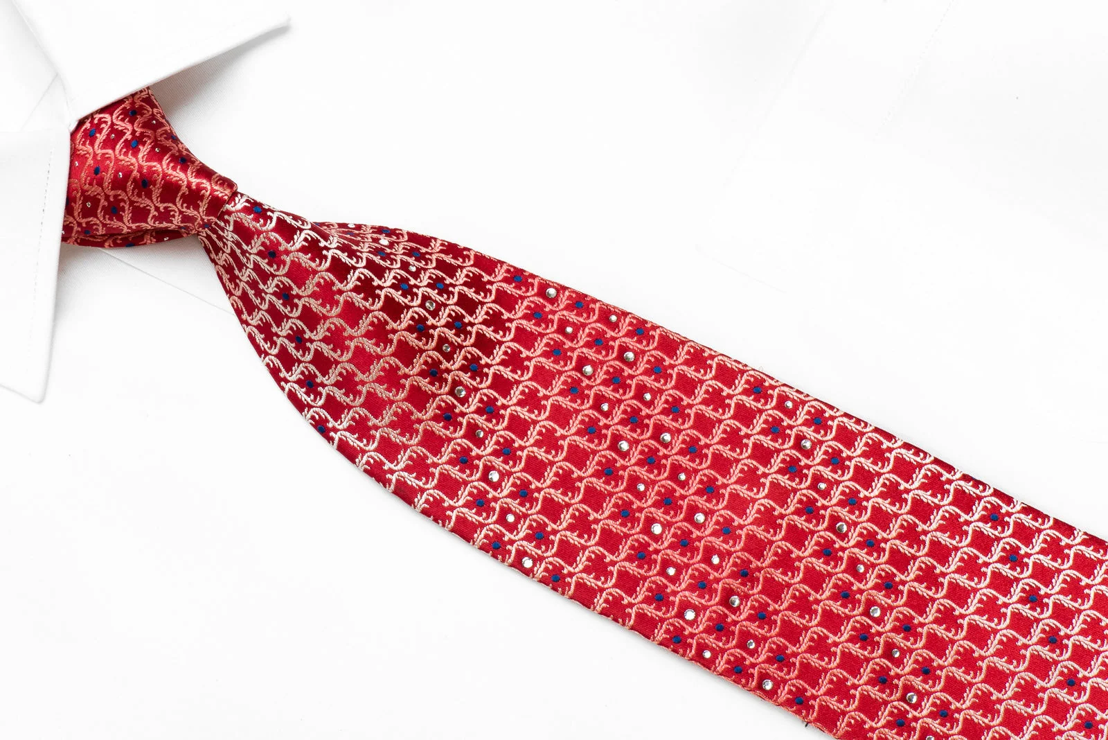 Maestro Men's Crystal Rhinestone Silk Necktie Cartouche On Red - Image 2