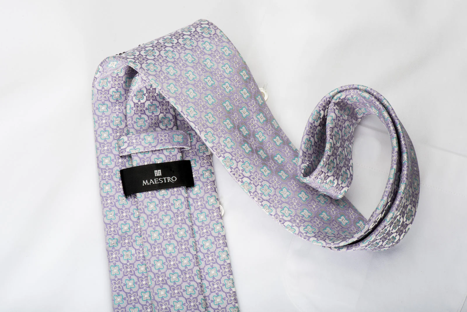 Maestro Rhinestone Silk Necktie Foulard Floral On Mauve With Silver Sparkles - Image 5