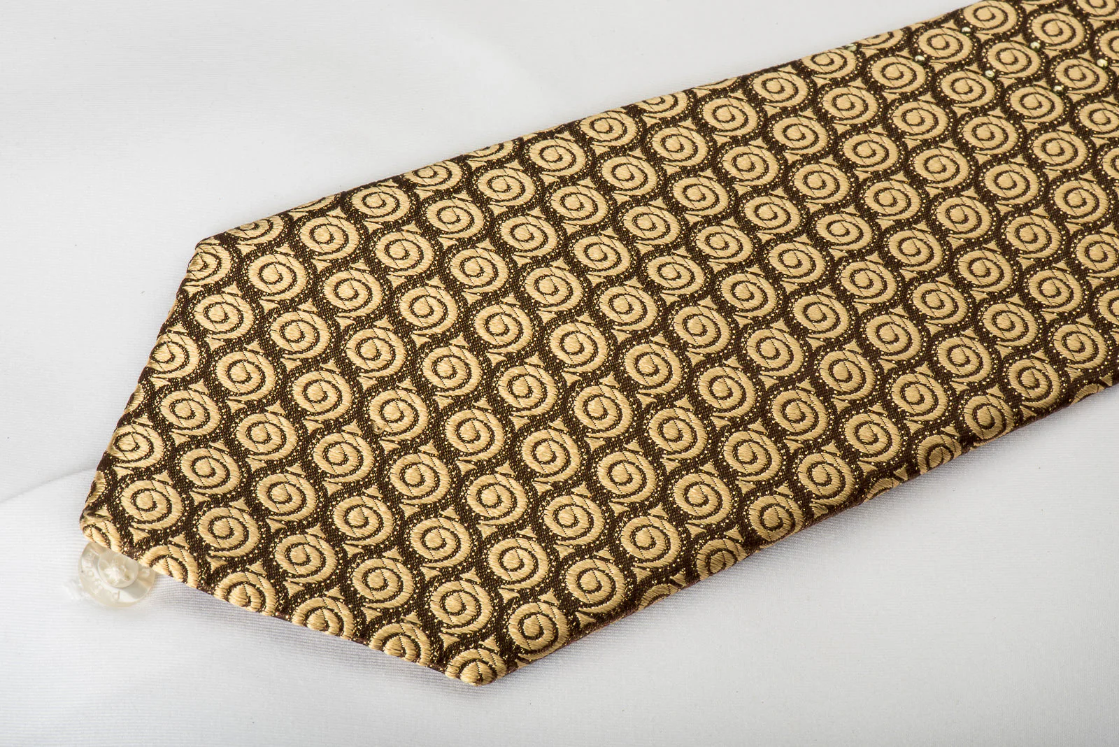 Manstar Silk Necktie Golden Spirals On Dark Brown With Rhinestones - Image 3