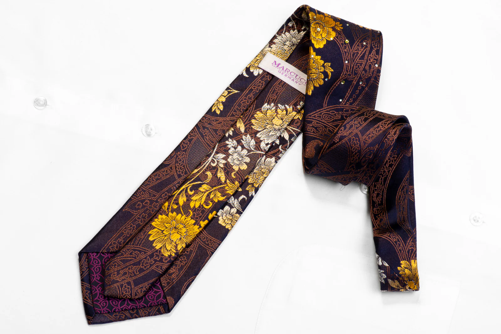 Marcucci Rhinestone Tie Gold Silver Floral On Navy With Sparkles - Image 4