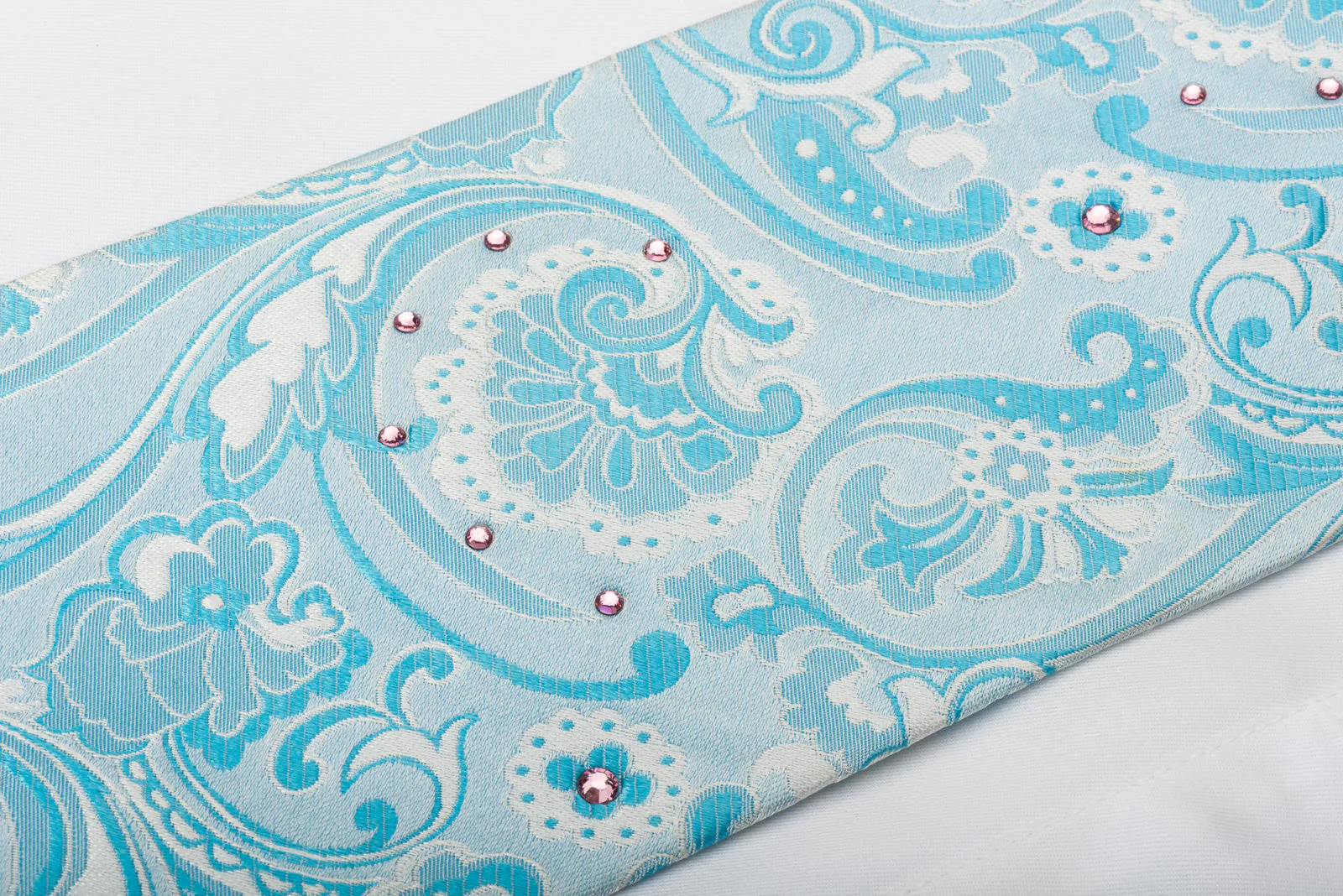 Marcucci Silk Tie Acanthus On Light Blue Sparkling With Crystal Rhinestones - Image 6