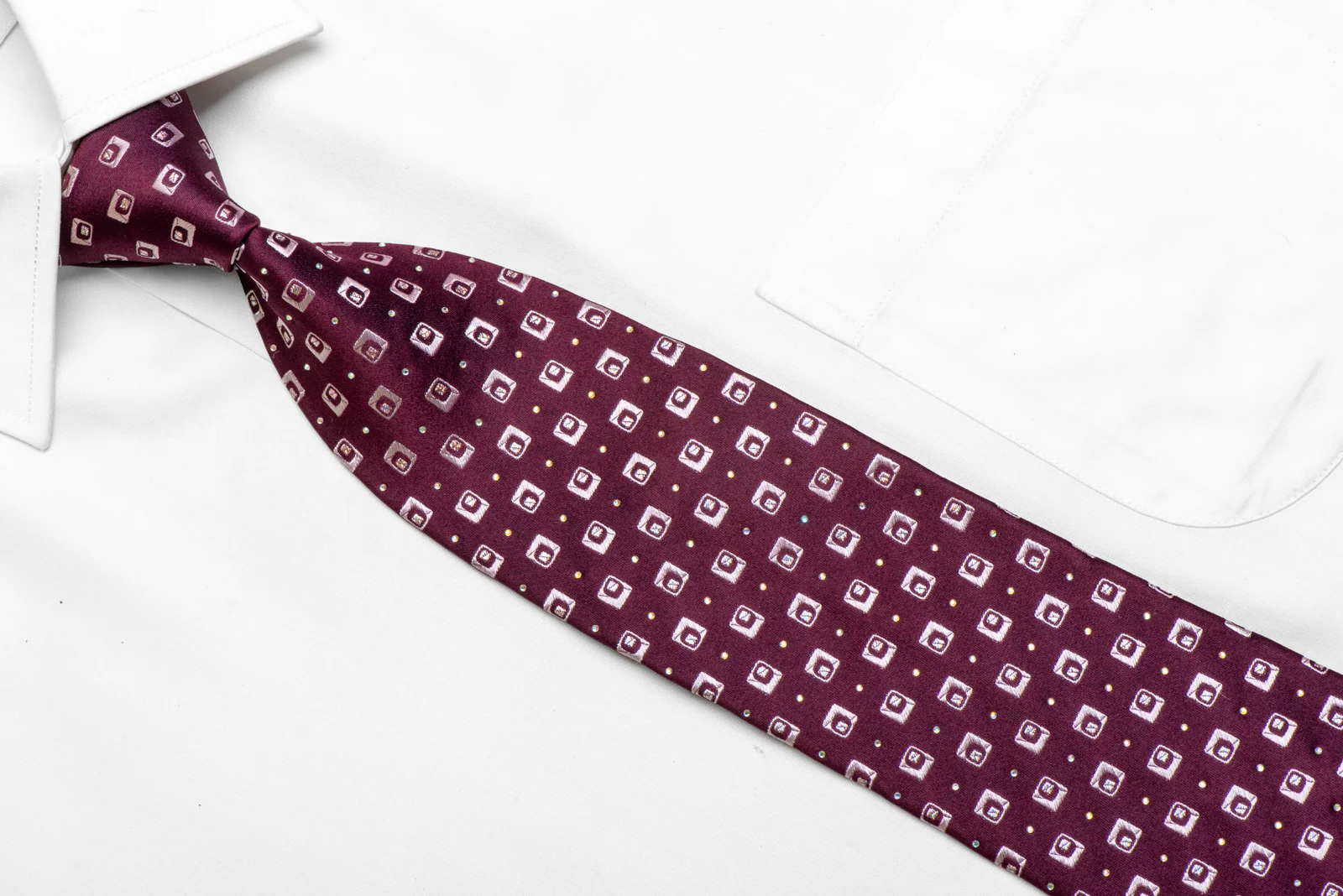 Mauve Geometric On Burgundy Rhinestone Necktie With Silver Sparkles - Image 2