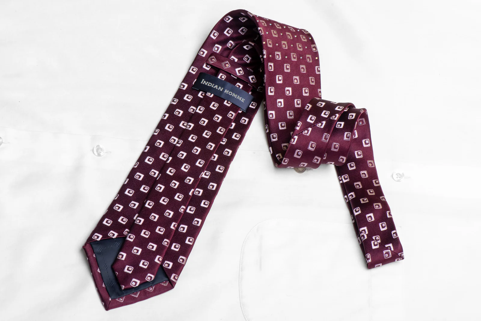 Mauve Geometric On Burgundy Rhinestone Necktie With Silver Sparkles - Image 4