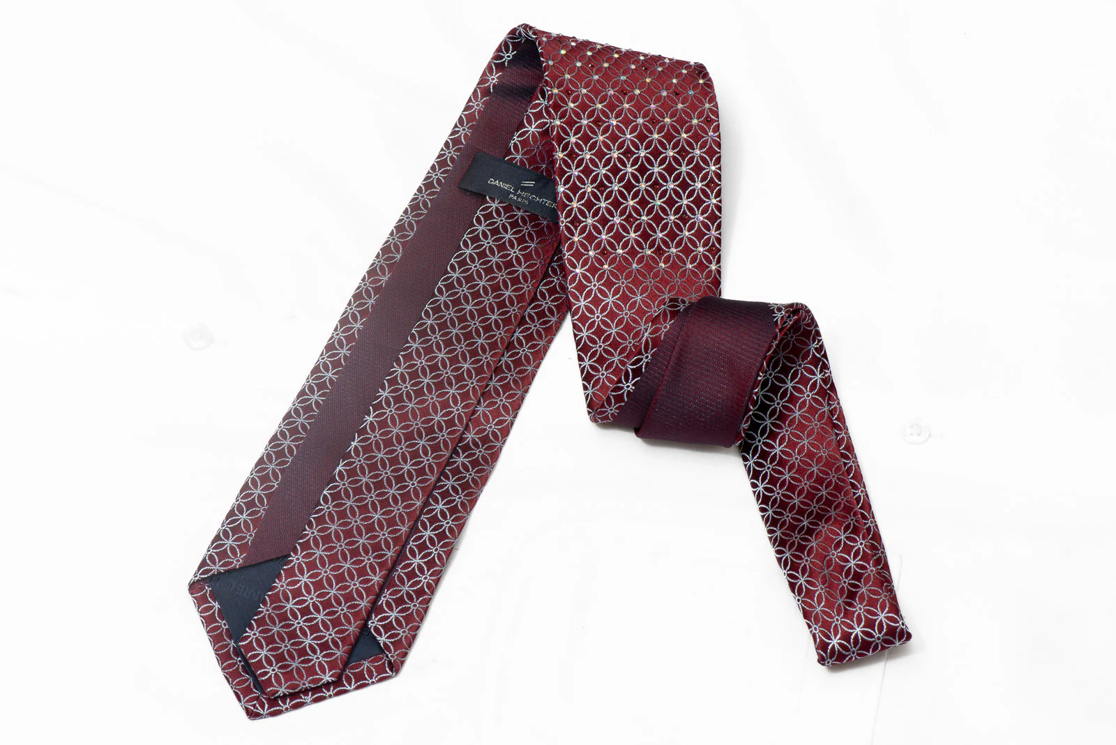Mauve Interlocking Circles On Burgundy Rhinestone Silk Tie - Image 3