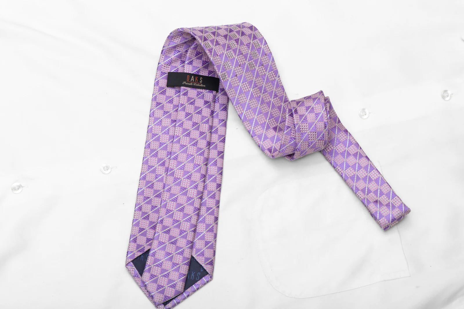 Mauve Silver Checkered Rhinestone Silk Necktie With Silver Sparkles - Image 4