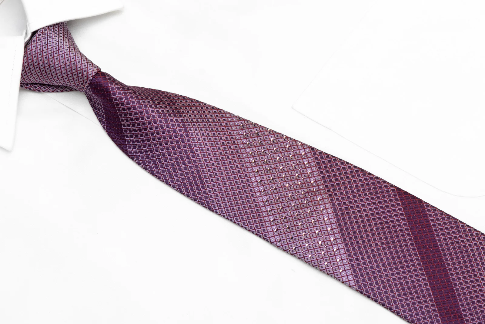 Mauve Striped Design On Purple Rhinestone Tie With Silver Sparkles - Image 2