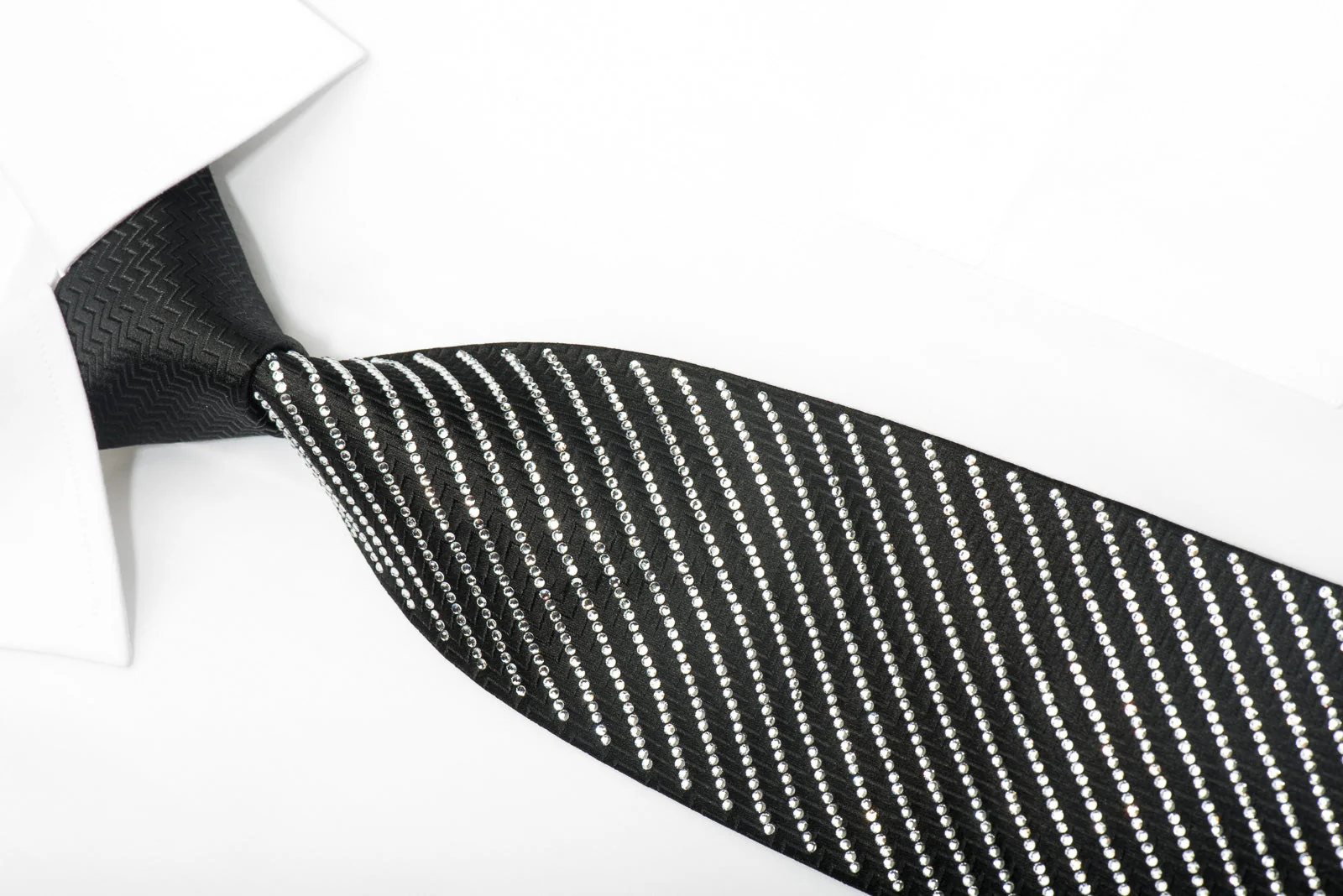 Men's Black Crystal Rhinestone Silk Necktie By Lalanta - Image 3