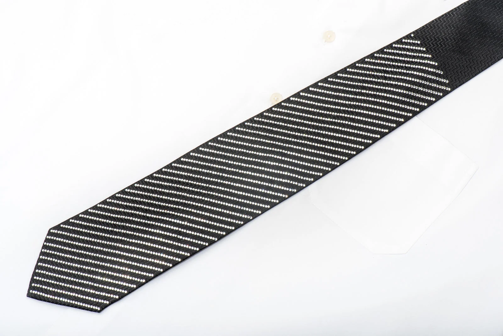 Men's Black Crystal Rhinestone Silk Necktie By Lalanta - Image 5