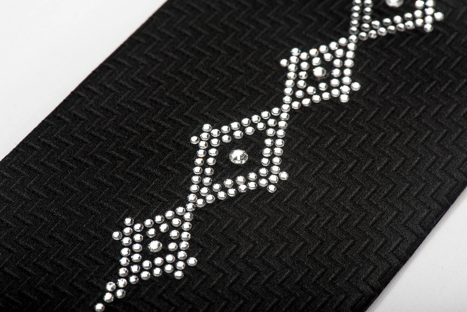 Men's Black Silk Tie Geometric Crystal Design Rhinestone Necktie By Lalanta - Image 5