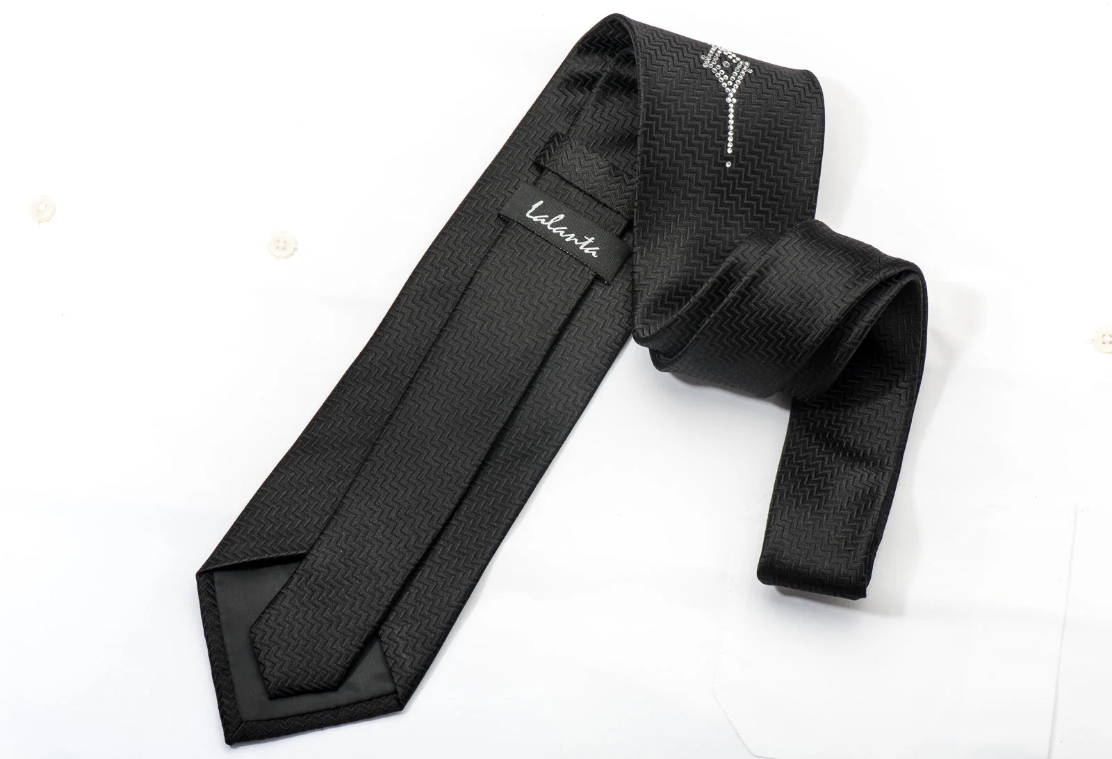 Men's Black Silk Tie Geometric Crystal Design Rhinestone Necktie By Lalanta - Image 7