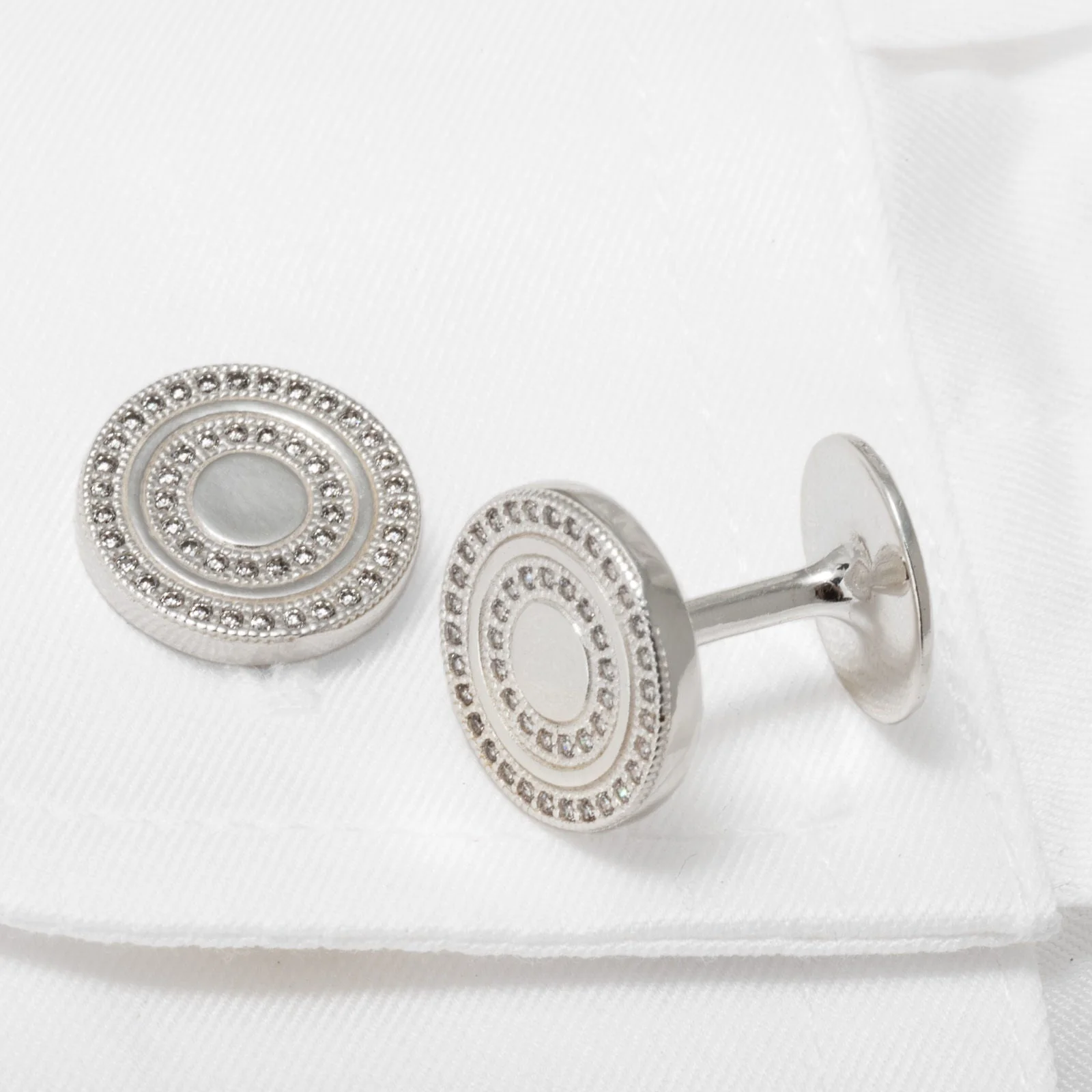 Men's Cuff Links Micro Setting CZ Stones 925 Sterling Silver Round Handmade