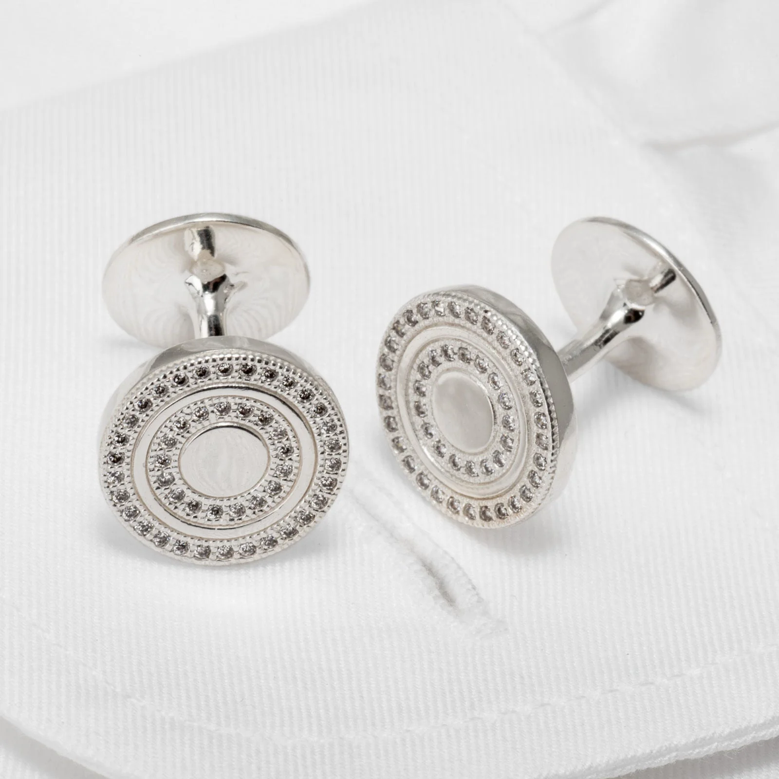 Men's Cuff Links Micro Setting CZ Stones 925 Sterling Silver Round Handmade - Image 2