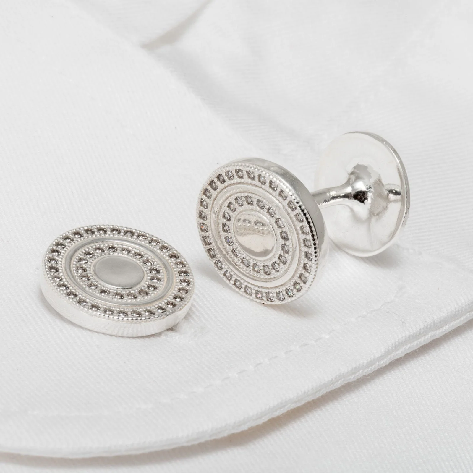 Men's Cuff Links Micro Setting CZ Stones 925 Sterling Silver Round Handmade - Image 5