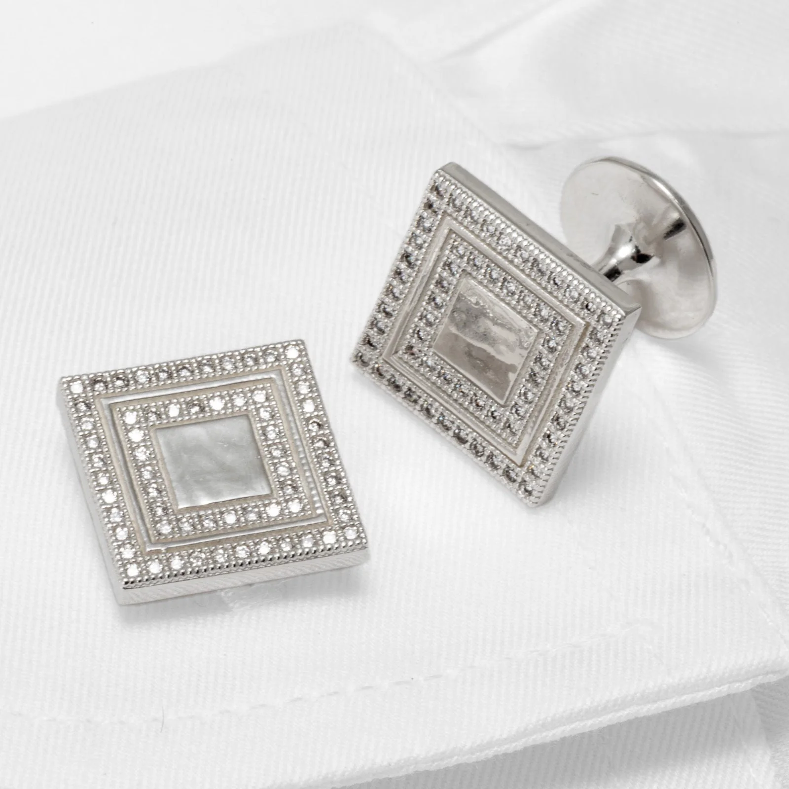 Men's Cufflinks Micro Setting CZ Stones 925 Sterling Silver Square Handmade