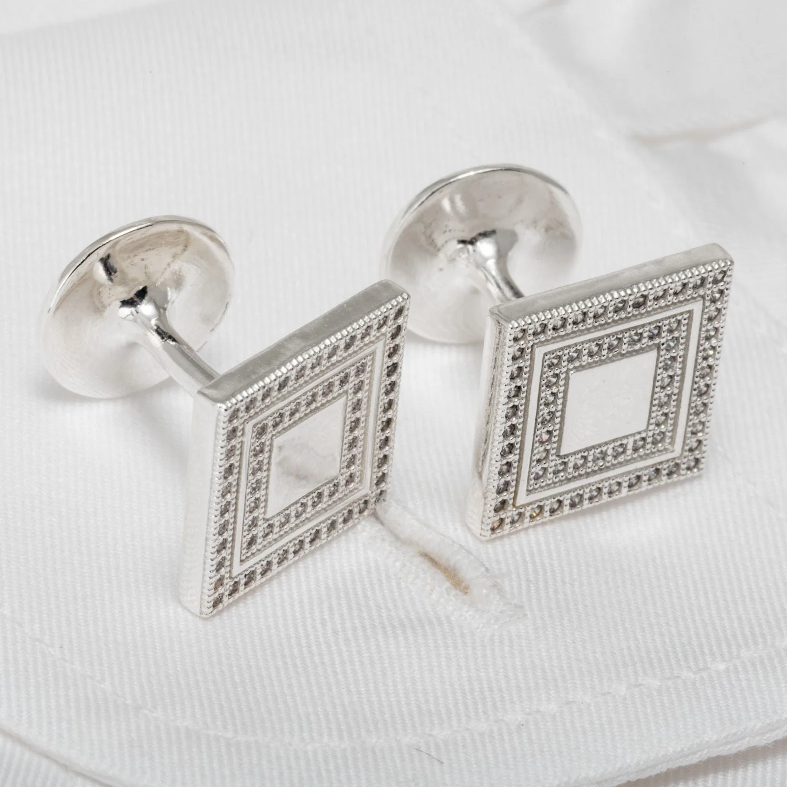 Men's Cufflinks Micro Setting CZ Stones 925 Sterling Silver Square Handmade - Image 3