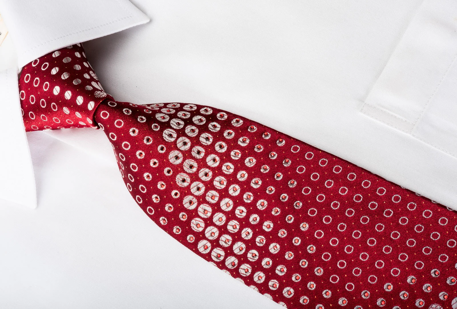 Metro City Men's Rhinestone Silk Necktie Silver Dots On Burgundy With Sparkles - Image 3