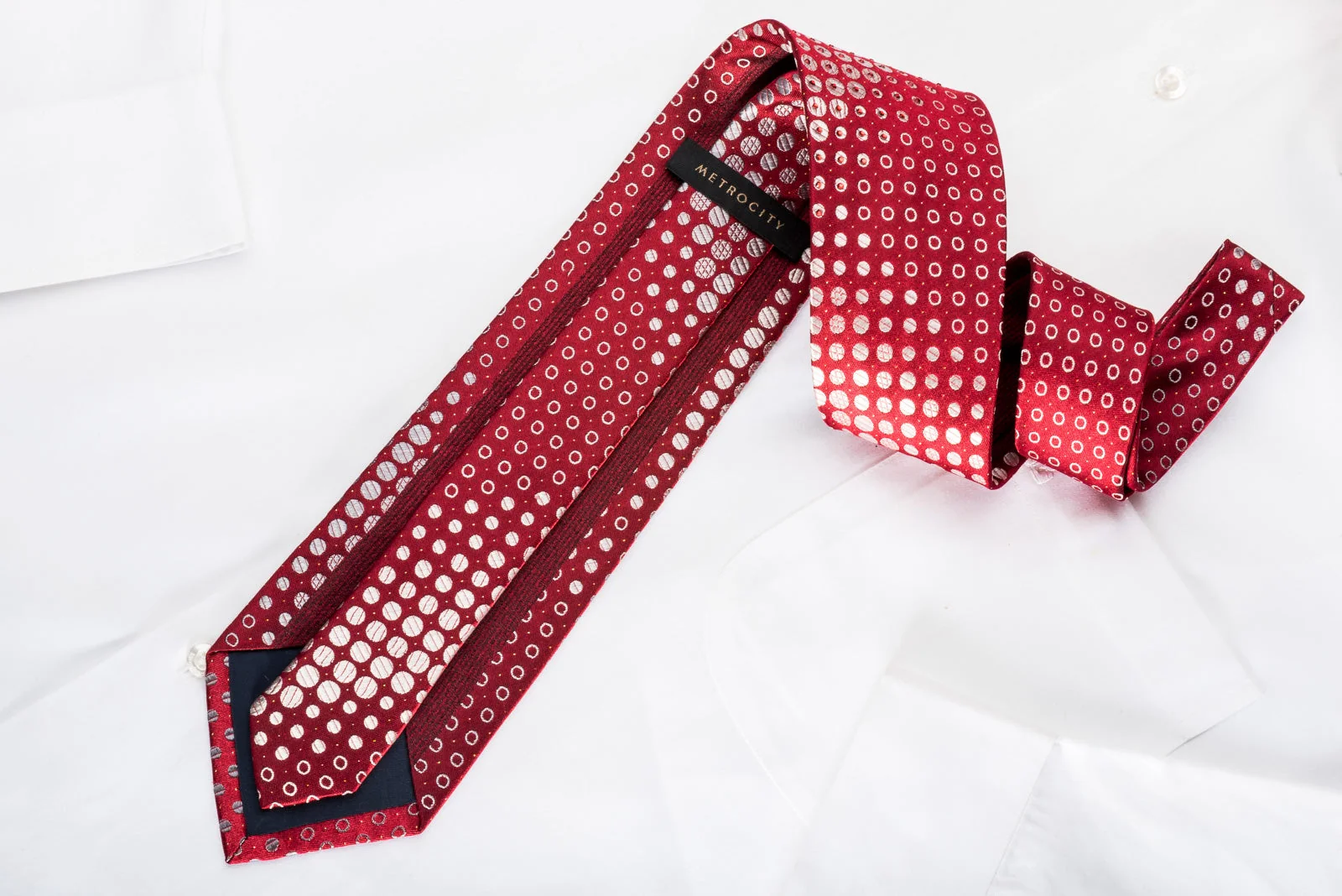 Metro City Men's Rhinestone Silk Necktie Silver Dots On Burgundy With Sparkles - Image 4