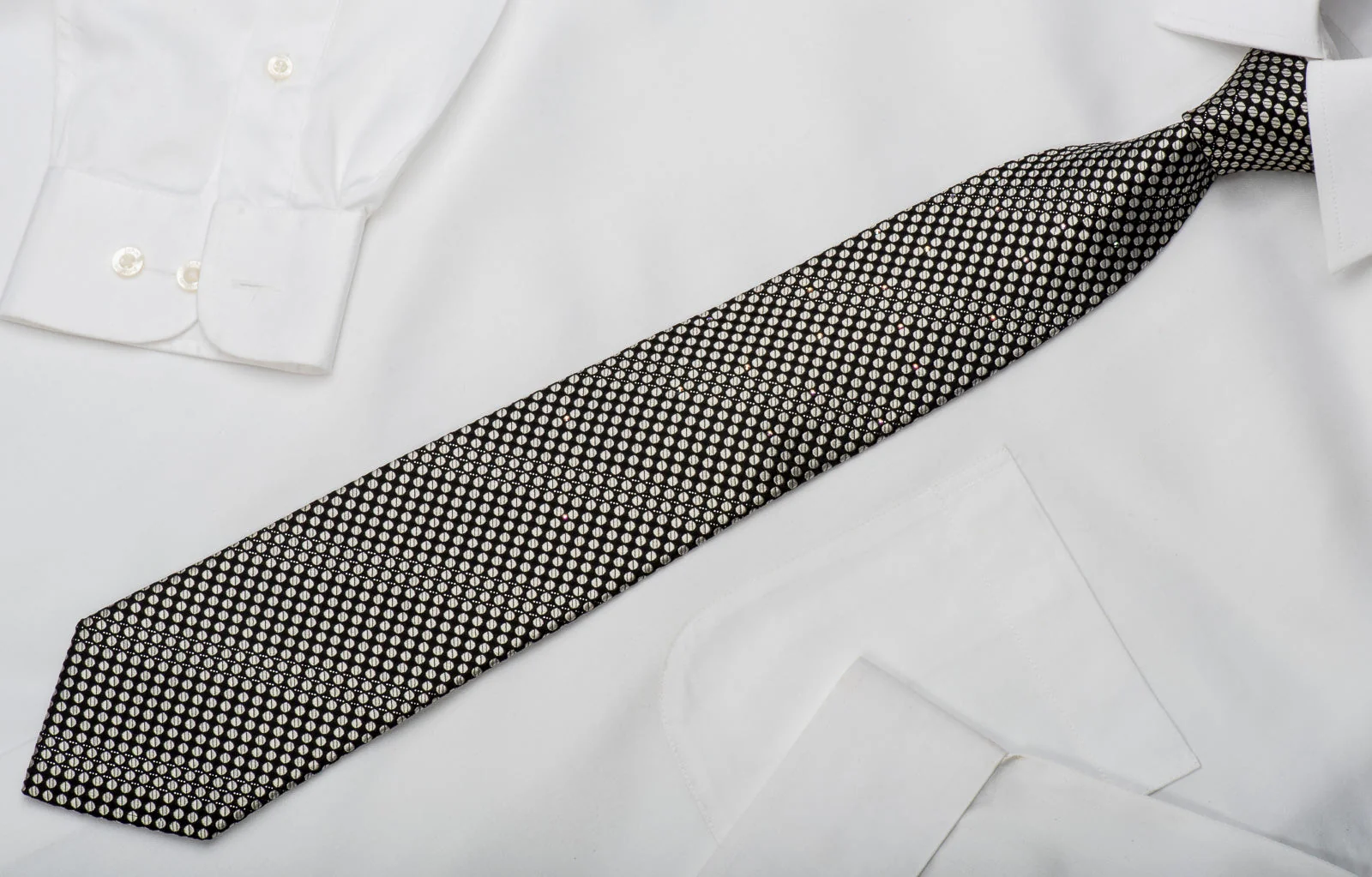 Metro City Rhinestone Silk Necktie Silver Dots On Black With Silver Sparkles - Image 4
