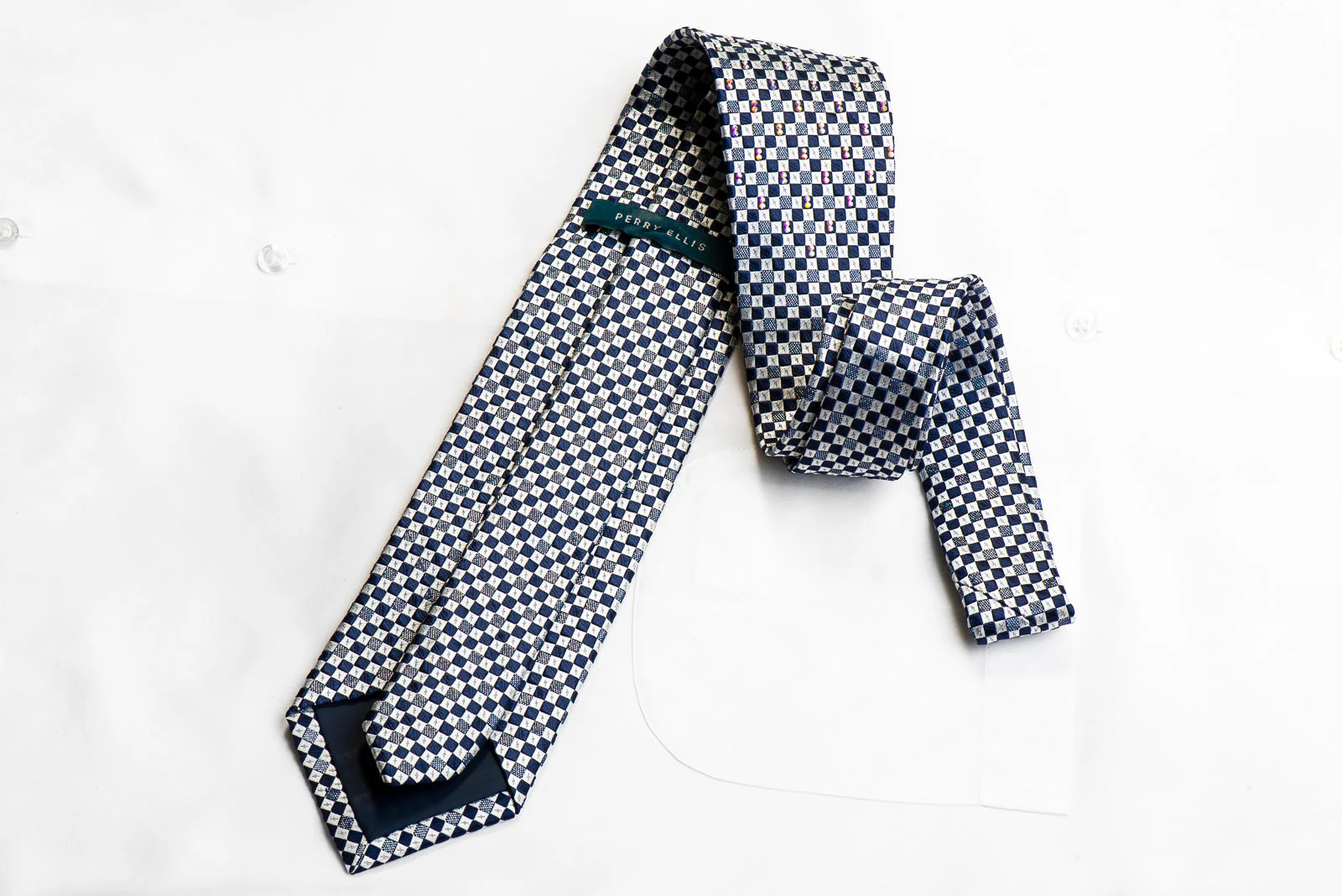 Metro City Rhinestone Silk Necktie Silver Navy Checkered With Silver Sparkles - Image 3