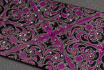 Metro City Silk Neck Tie Black Gold Damask Design On Purple With Rhinestones - Image 4