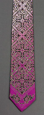 Metro City Silk Neck Tie Black Gold Damask Design On Purple With Rhinestones - Image 9
