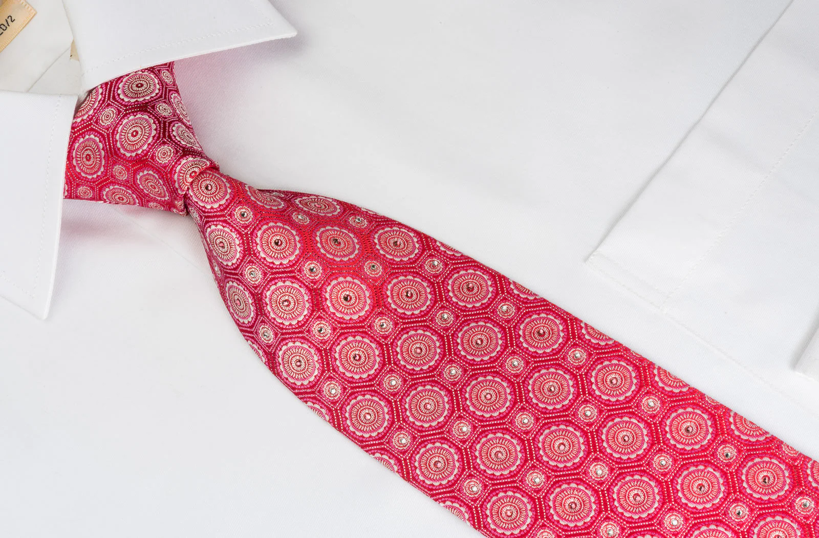 Metro City Silk Rhinestone Tie Medallions On Red With Silver Sparkles - Image 3