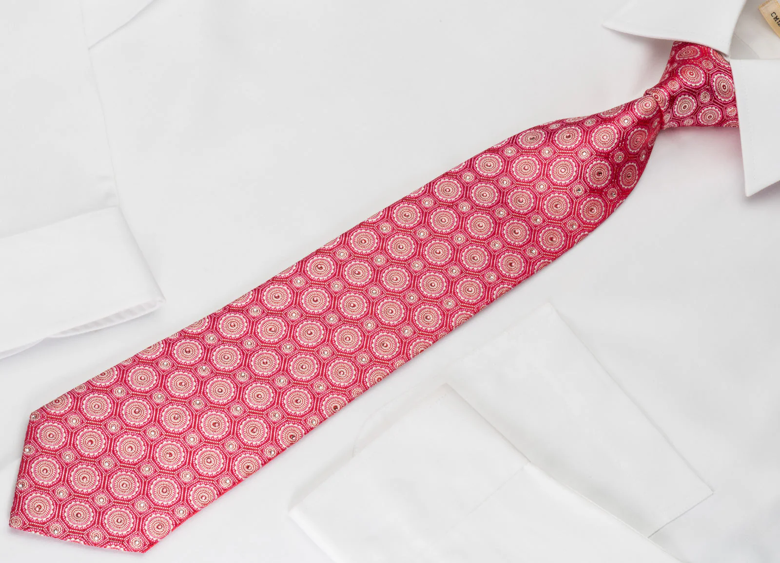 Metro City Silk Rhinestone Tie Medallions On Red With Silver Sparkles - Image 6
