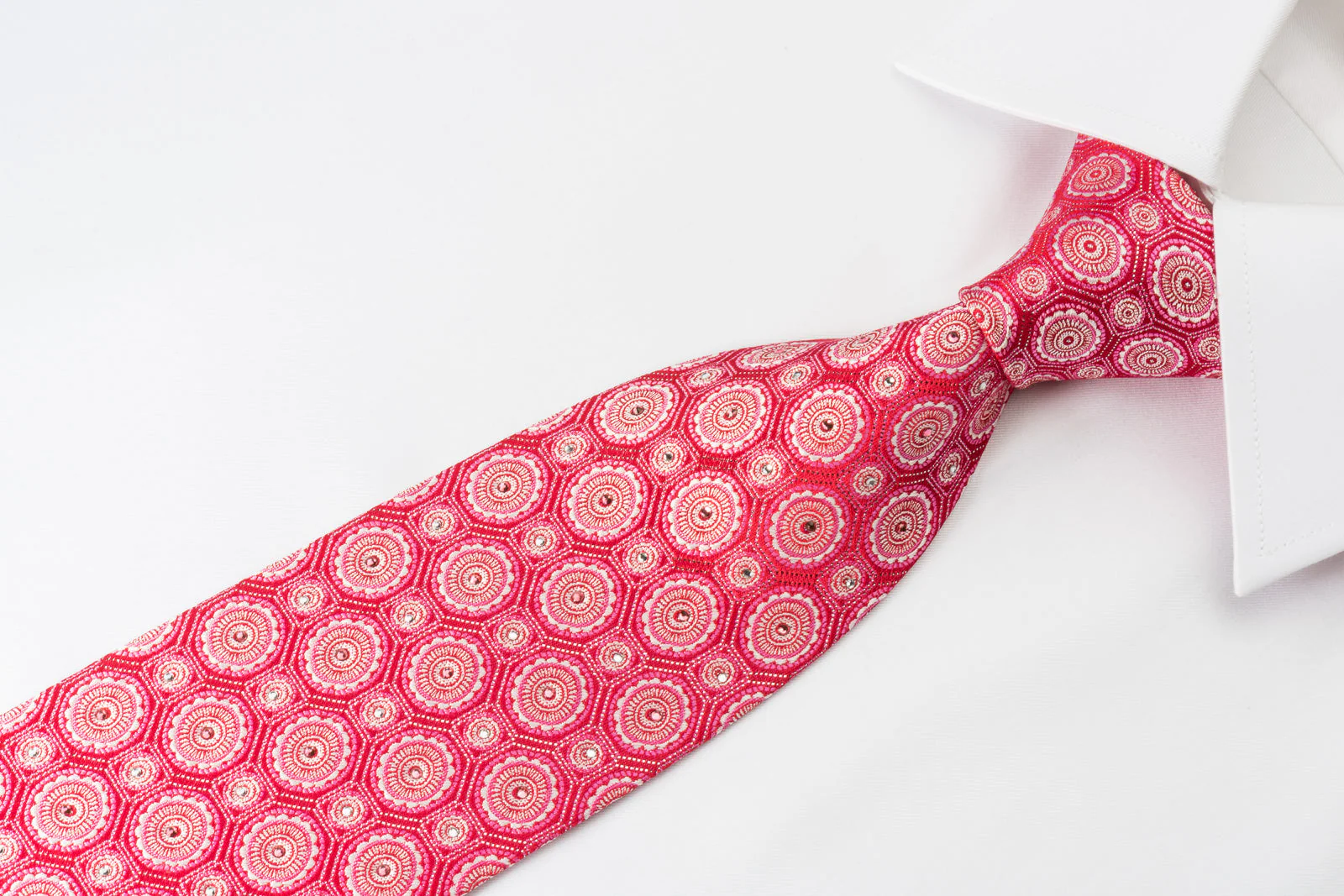Metro City Silk Rhinestone Tie Medallions On Red With Silver Sparkles - Image 7
