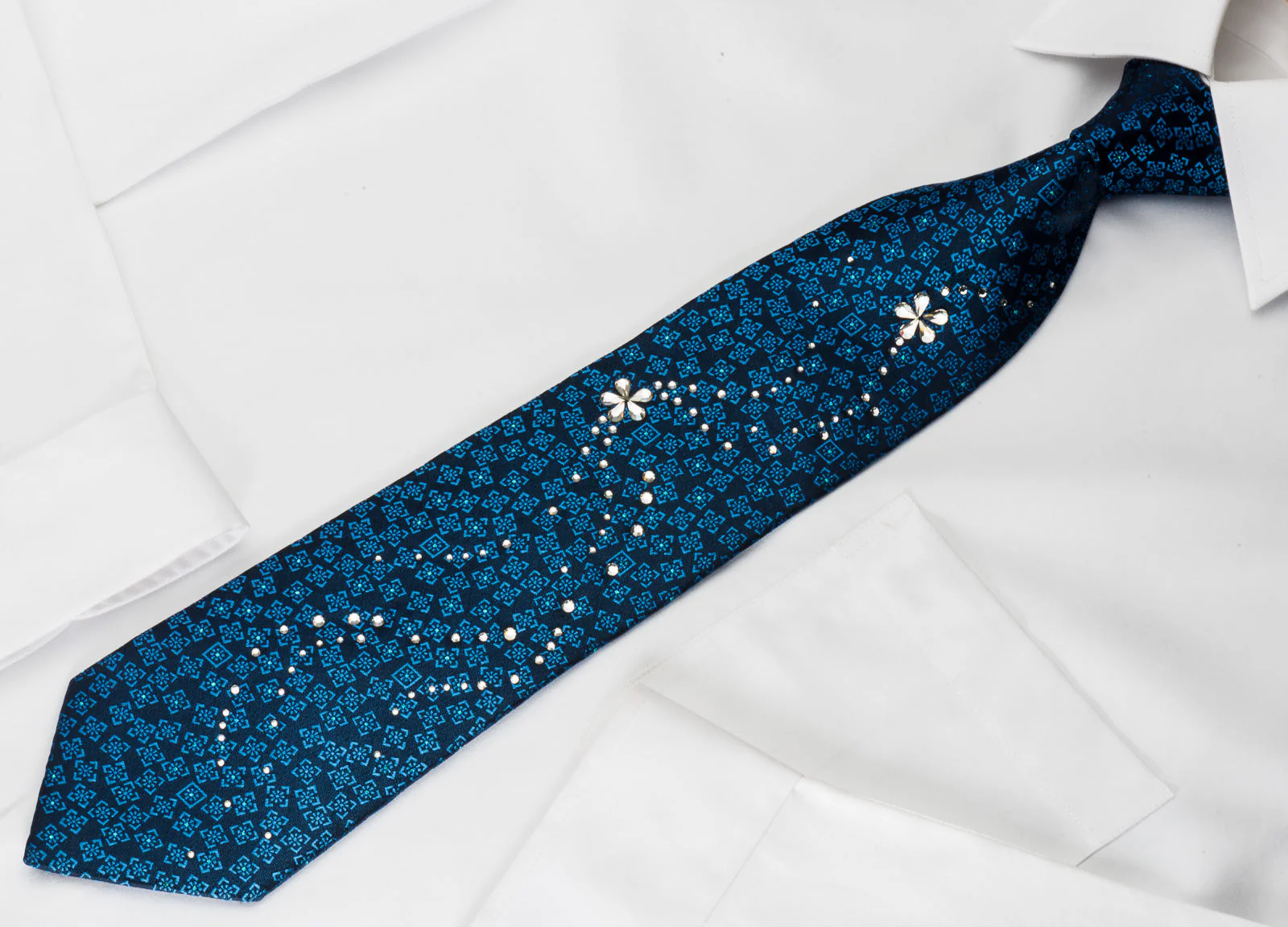 Metro City Silk Rhinestone Tie Squares On Blue With Blue Sparkles - Image 4