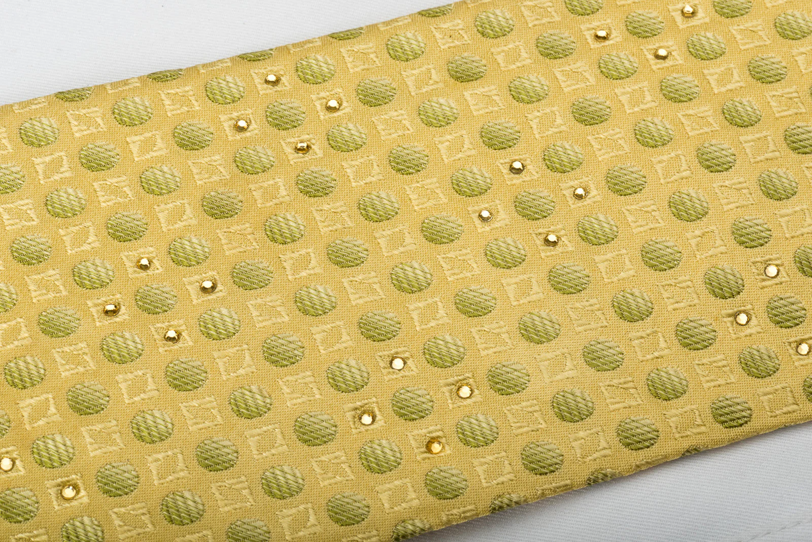 Metro City Silk Tie Green Dots On Yellow With Rhinestones - Image 4