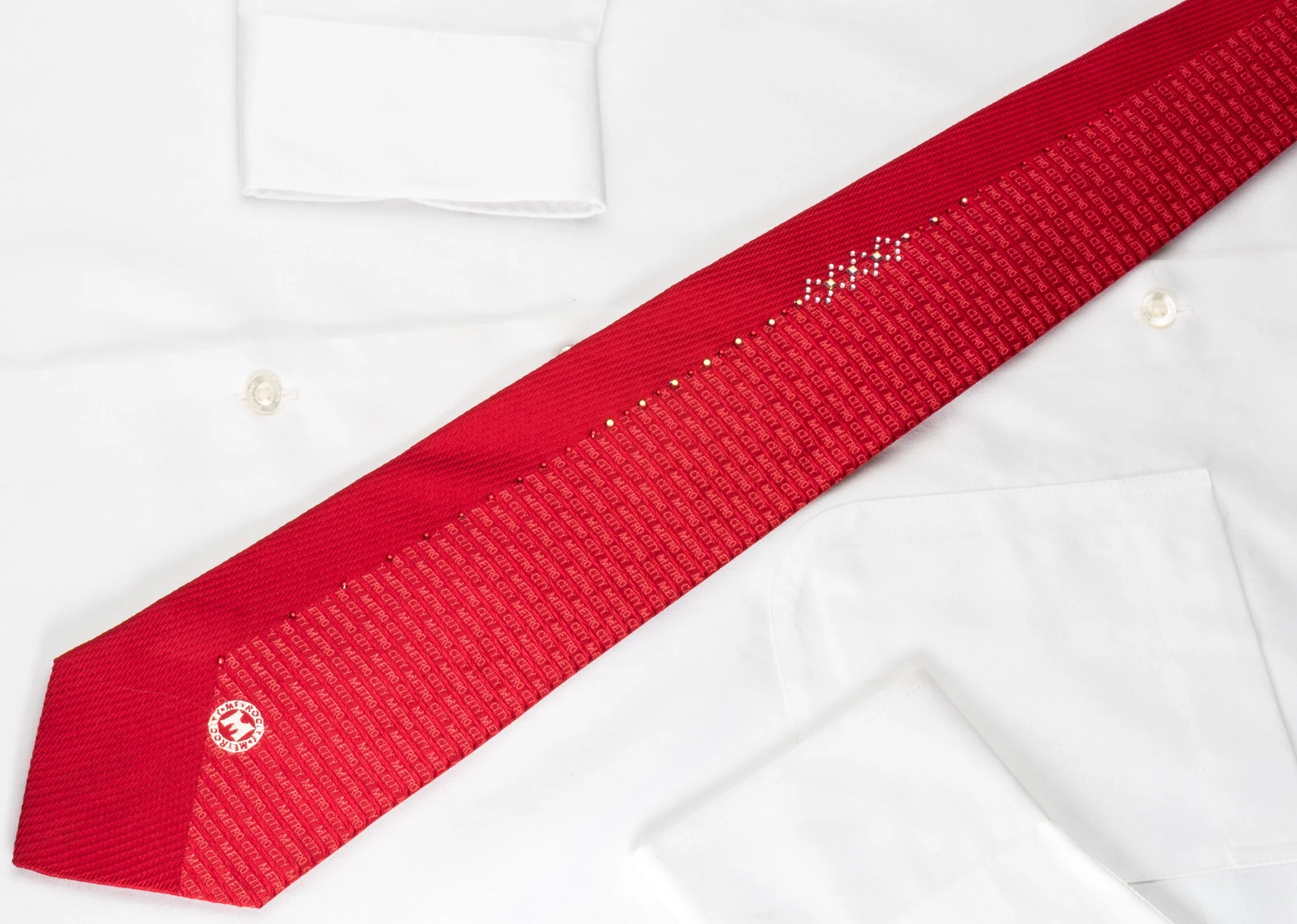 Metro City Silk Tie Monogram On Red With Crystal Rhinestones - Image 8