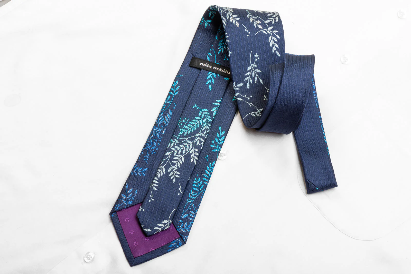 Mila Schon Men's Crystal Rhinestone Necktie Floral On Blue With Sparkles - Image 4